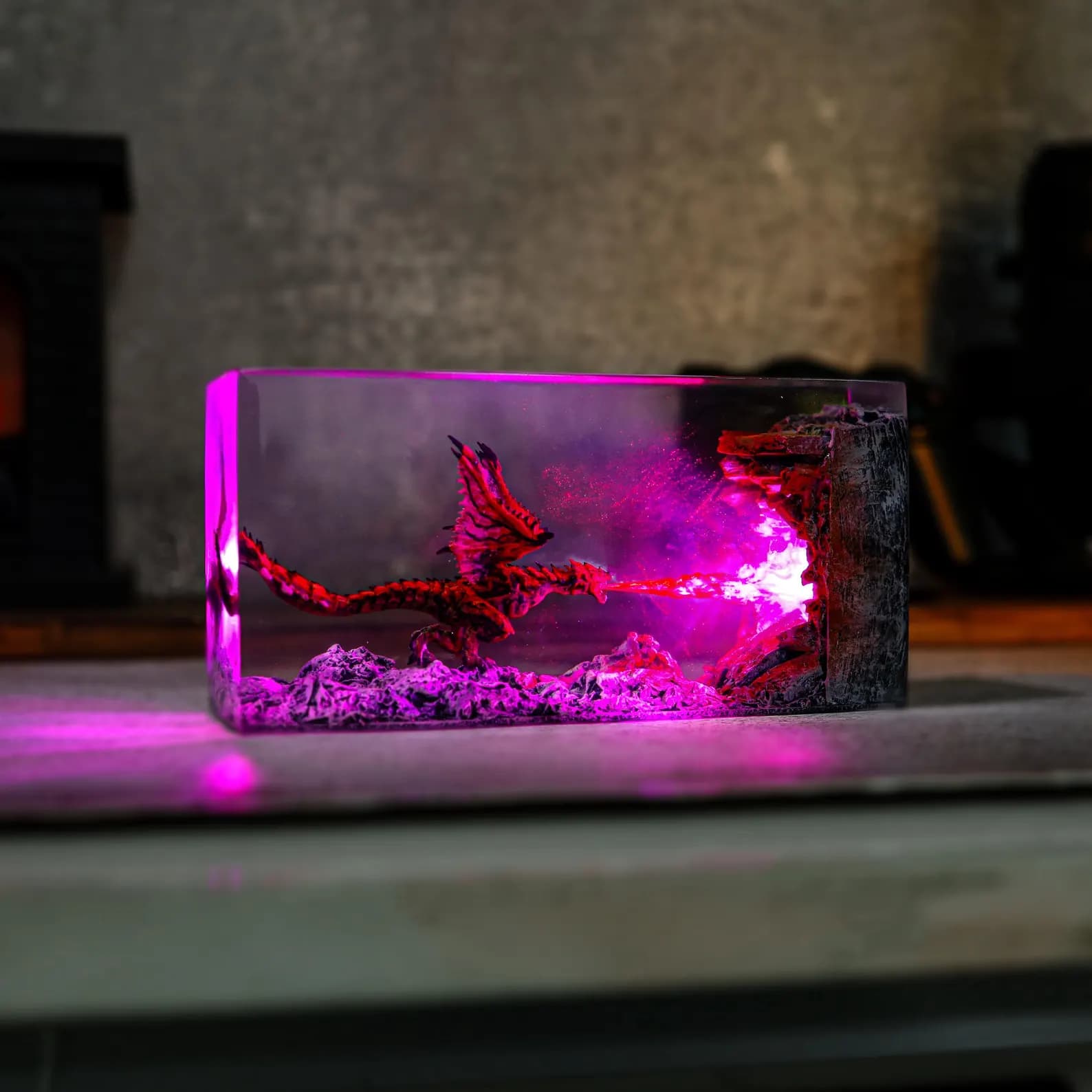 Fire Dragon Resin Lamp, Dragon Legend Diorama, Dragon figures, Dragon lamp unique night lamp, gifts for boyfriend, Dragon miniature 7