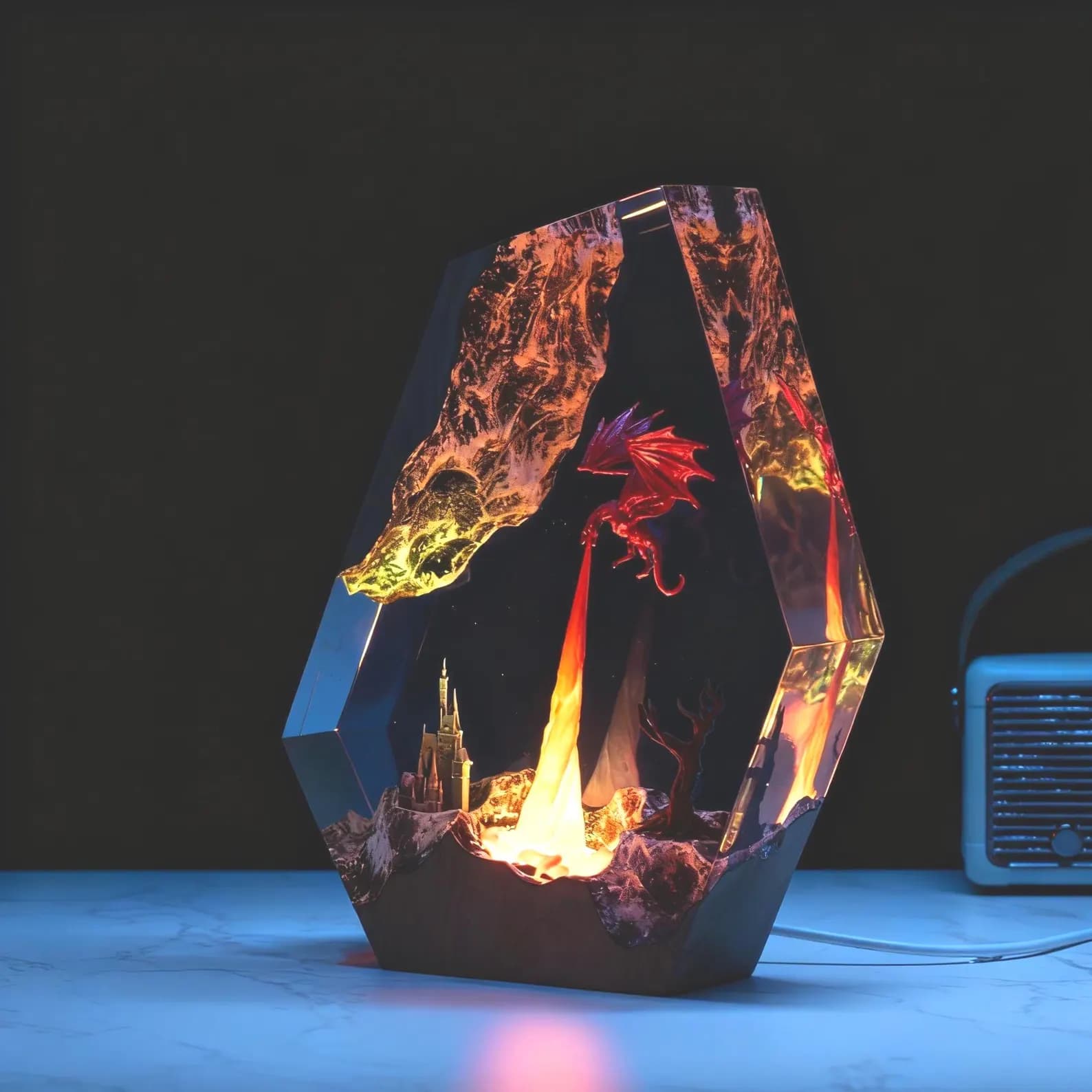 Fire Dargon Ice Dragon Epoxy Resin Night Light,Handmade Wood Resin Table Lamp,Personalized Resin Lamp, Birthday Gifts,Christmas Custom Gifts 1