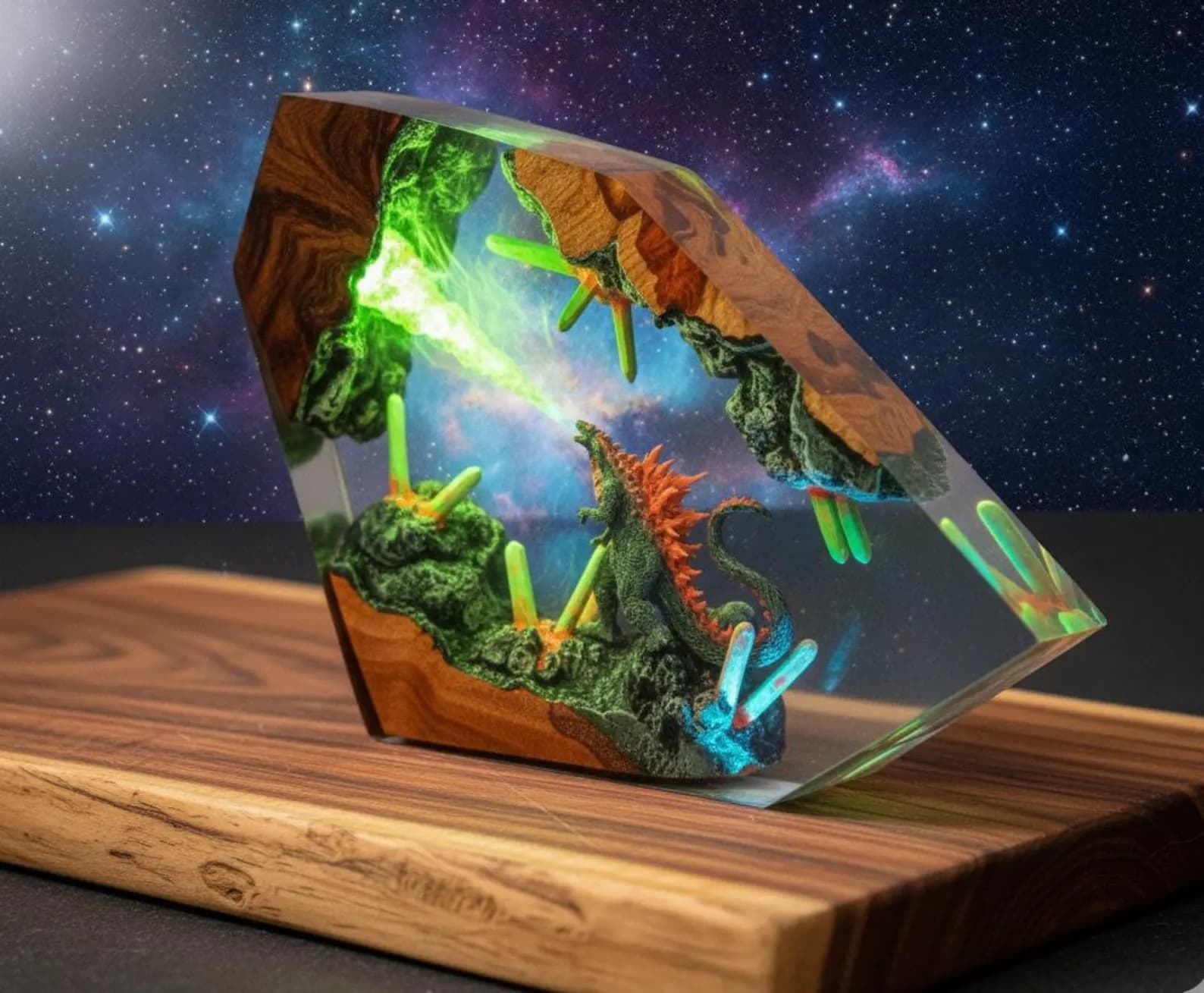 Handcrafted Cosmic Dragon Resin Lamp | LED Crystal Cave Diorama 5