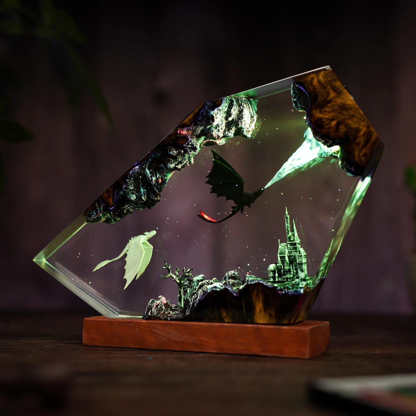 Handmade Fury dragon couple lamp, Fangless dragon Epoxy Resin Lamp, HTTYD Gift, Unique Gift, resin art, Housewarming Gifts Bedroom lamp 5