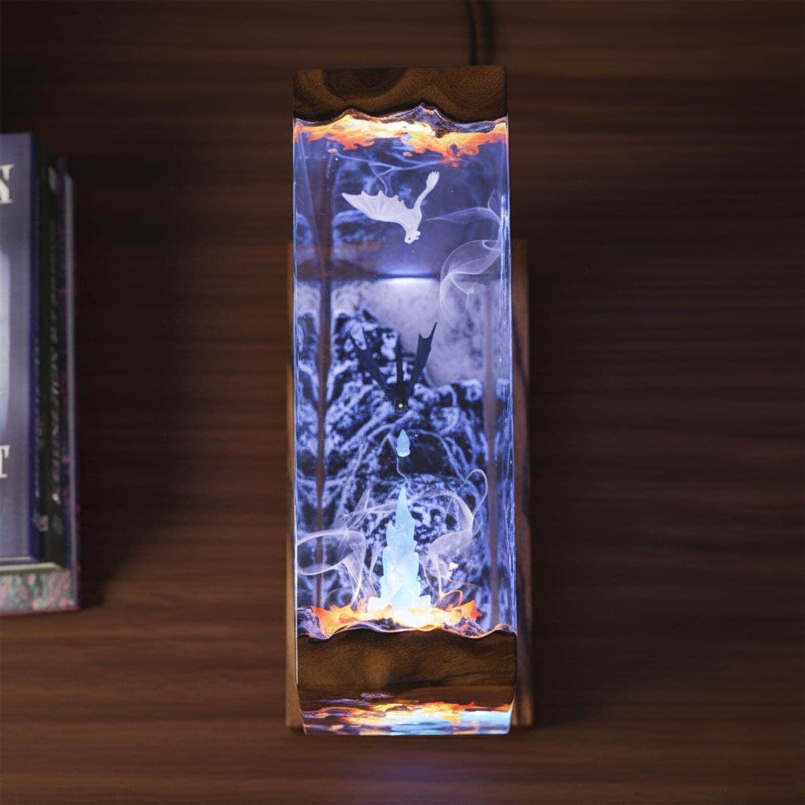 Dragon Resin Night Lamp, Fantasy LED Table Light, Wooden Base Magical Dragon Decor Gift for Bedroom Living Room 2