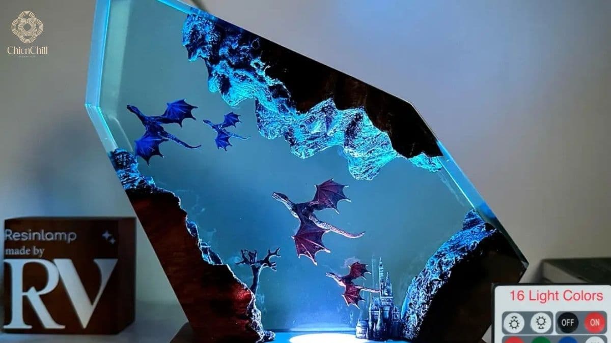 Fire and ice dragon lamp: handcrafted fantasy lighting for a cozy and expressive home