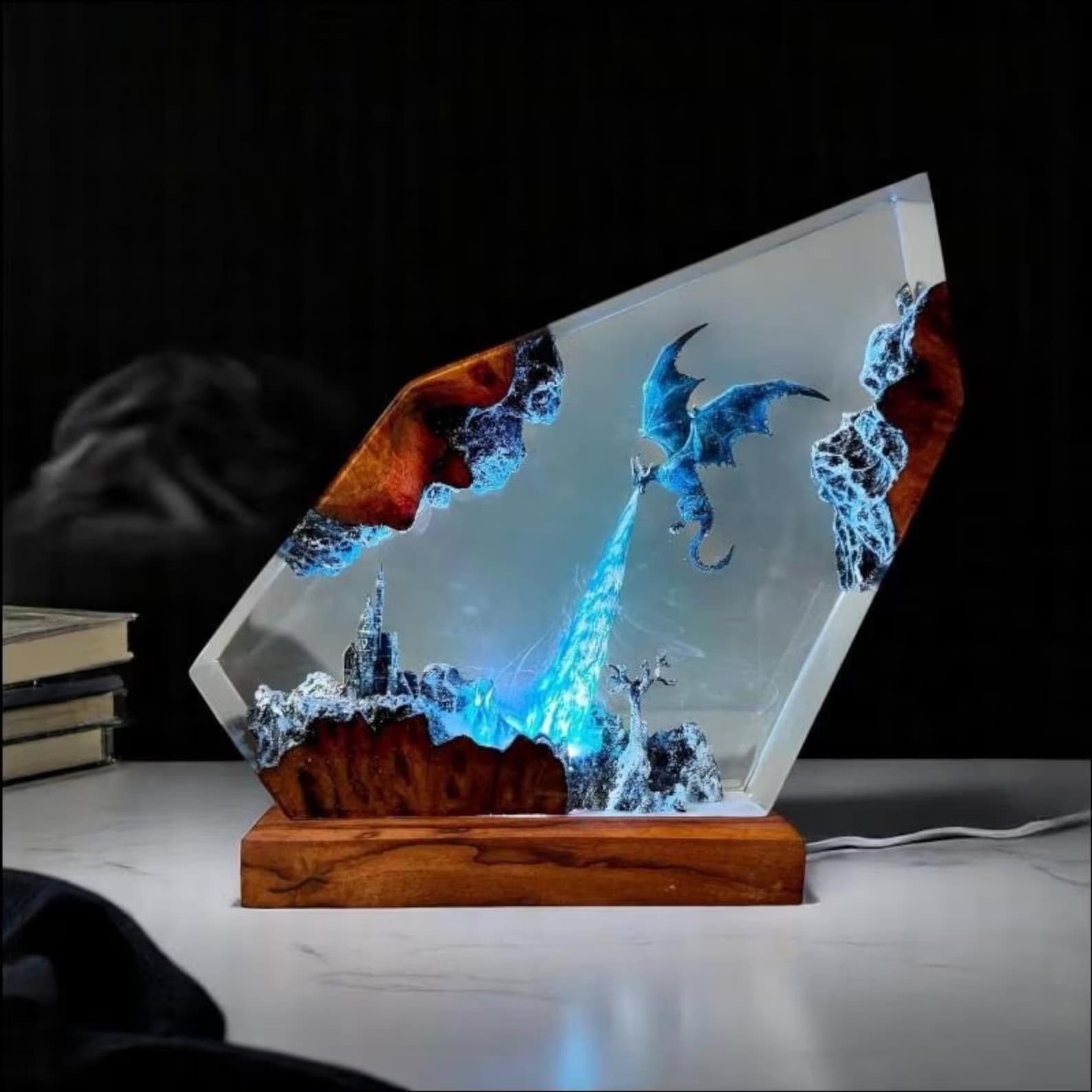 Fire Breathing Dragon Lamp : Resin Art Table Light, Fantasy Gaming Decor 1