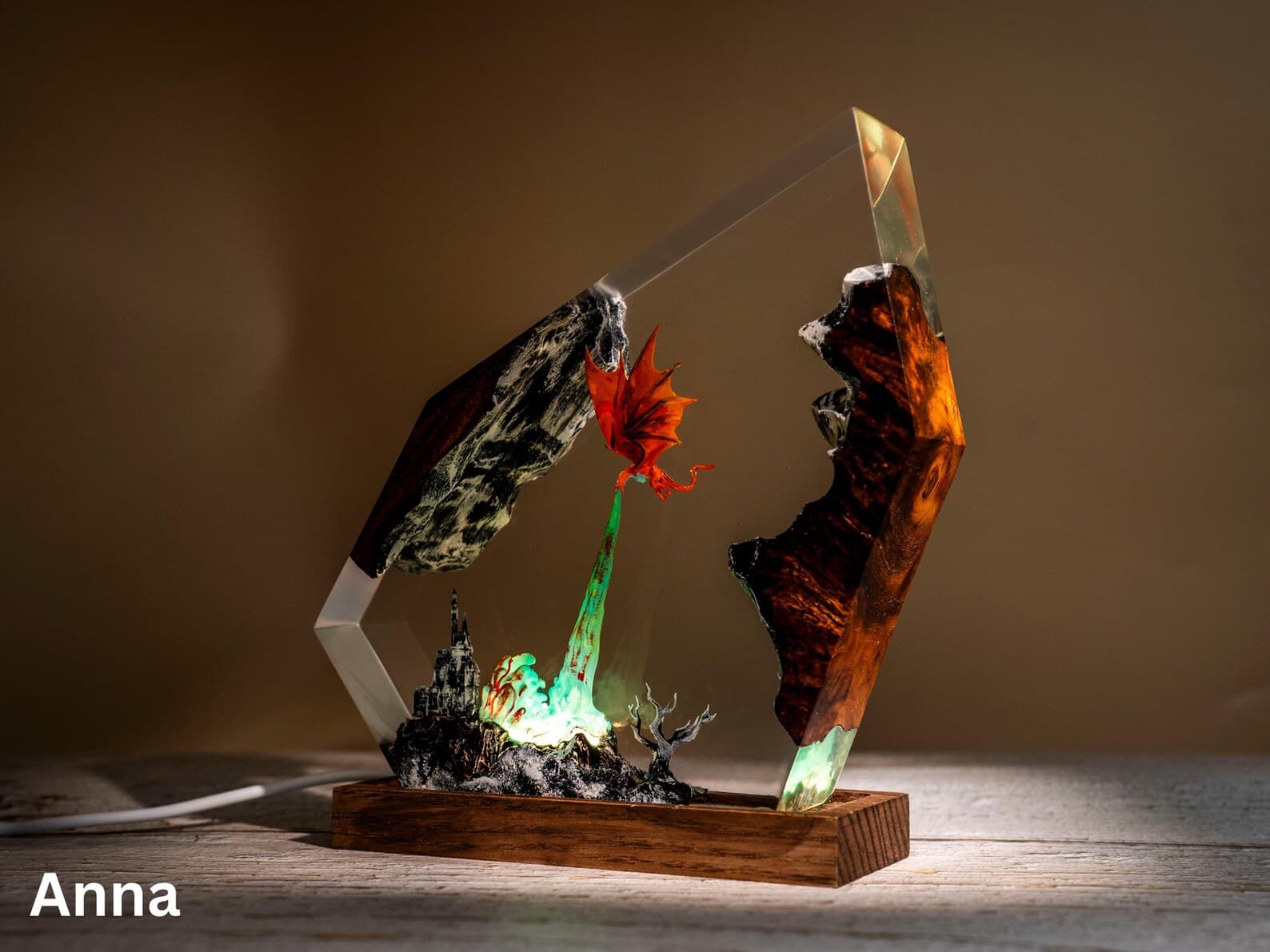 Handmade Dragon Resin Lamp – Fantasy Night Light, RGB LED Decor 6