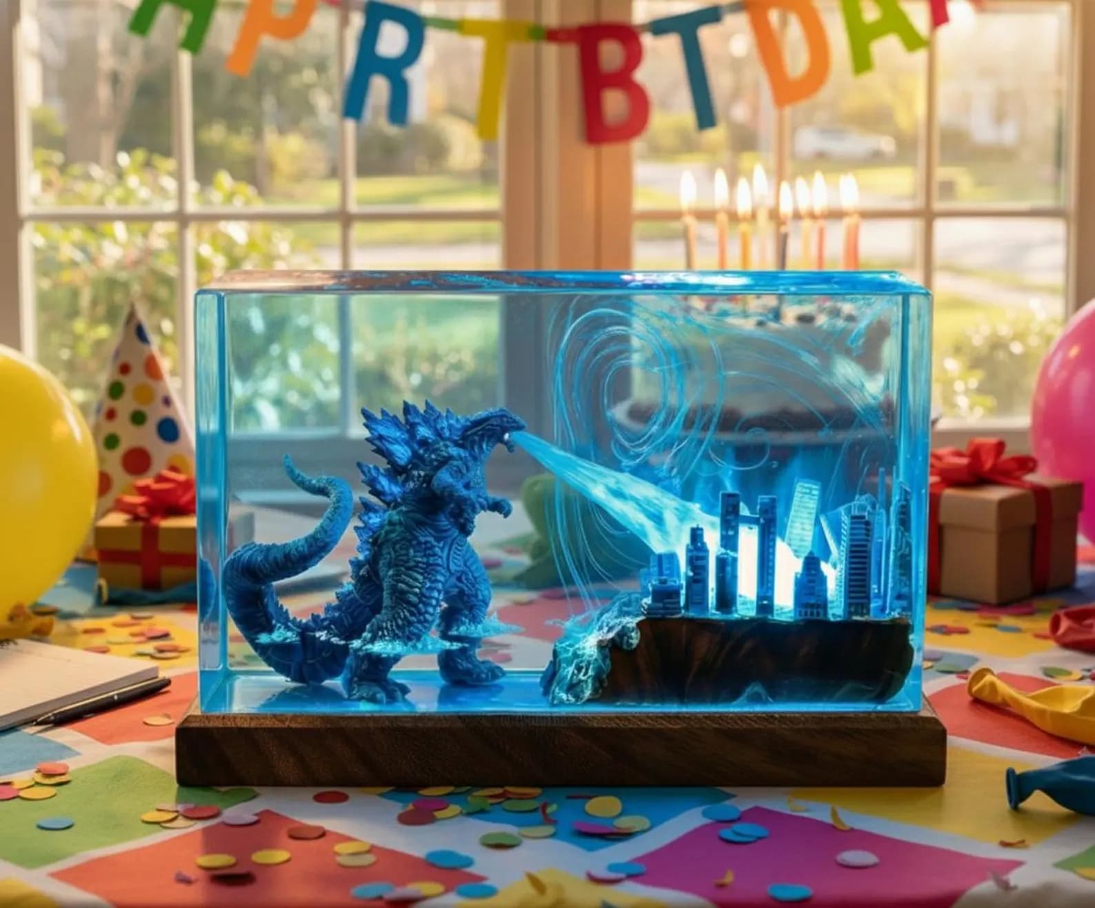 Godzilla Resin Lamp: Handmade Monster Night Light, Epoxy Wood Decoration 5