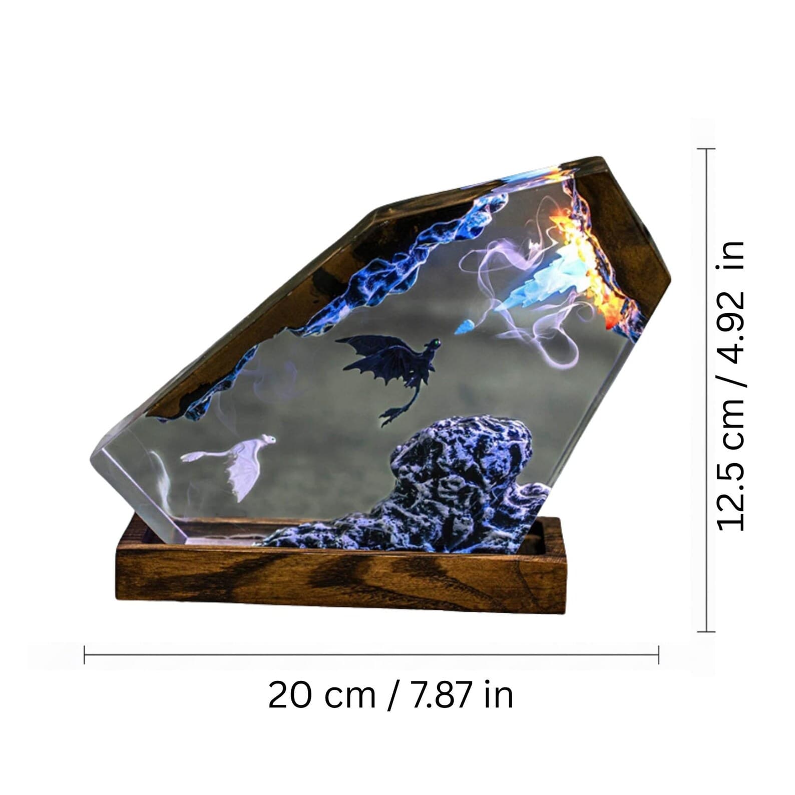 Dragon Resin Night Lamp, Fantasy LED Table Light, Wooden Base Magical Dragon Decor Gift for Bedroom Living Room 4