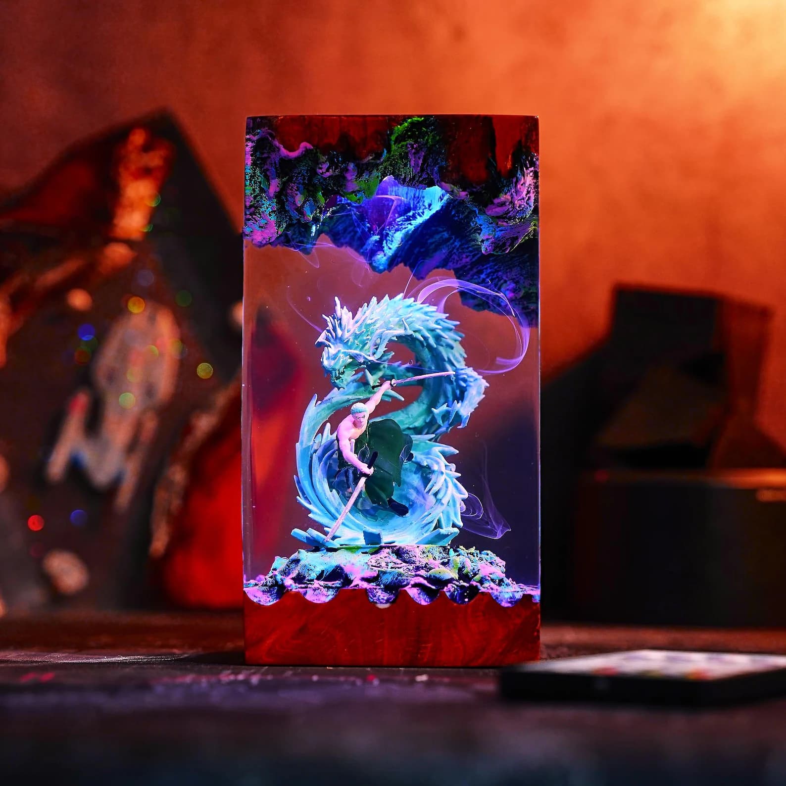 Custom 1 Pl/ece Lamp, Diorama night light, Dragon resin lamp, Swordsman Inspired, Gift For kid, Gamer Desk Decor, Christmas Gift for Him 10