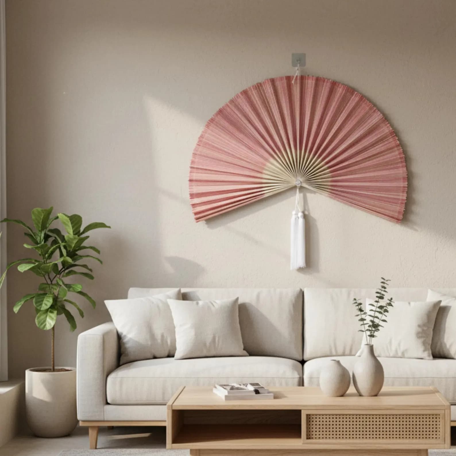 Light Pink Bamboo Wall Hanging Fan 10