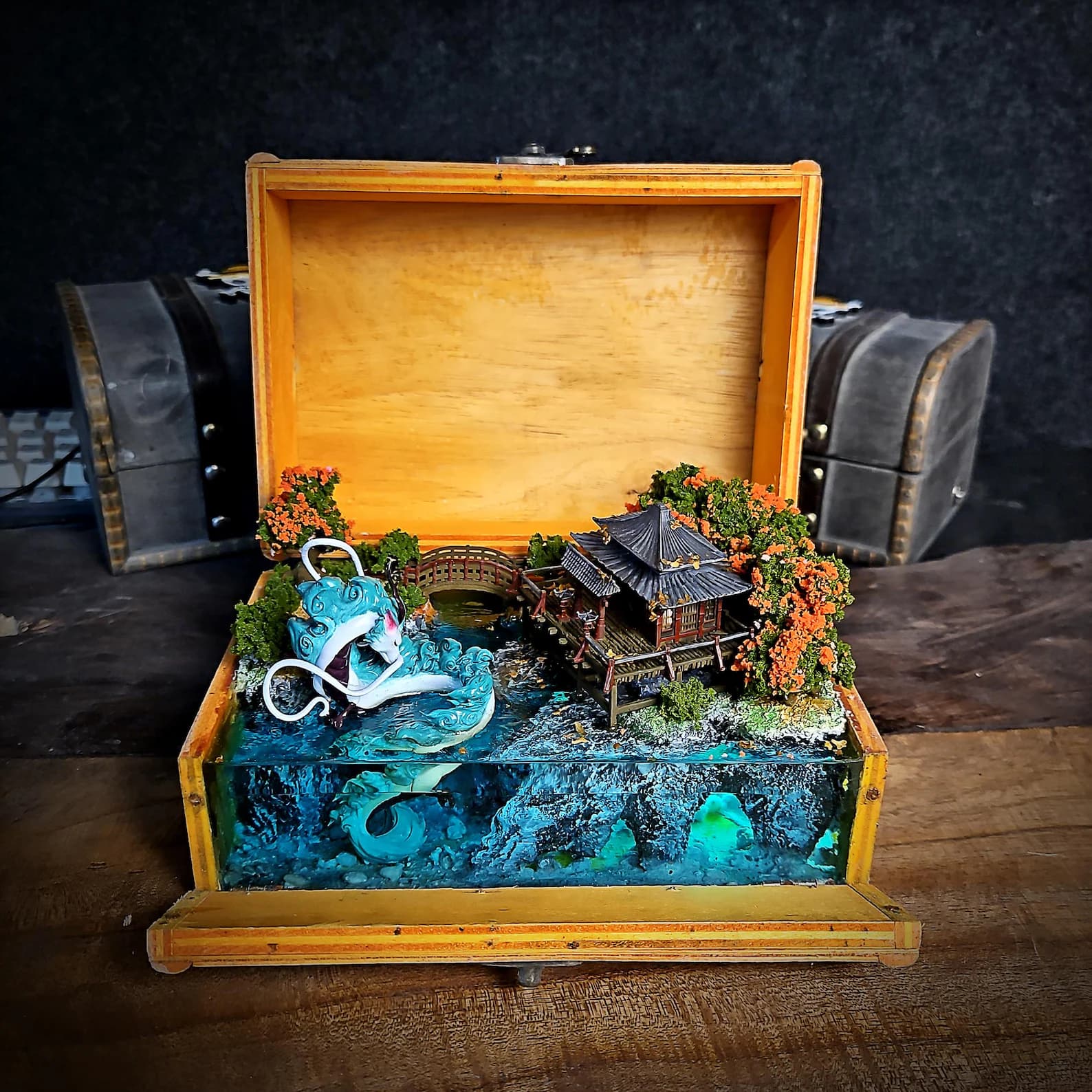 White dragon resin lamp box, anime resin lamp, anime artisan resin lamp box, handmade resin lamp box, gift for anime fan, kid night light. 4