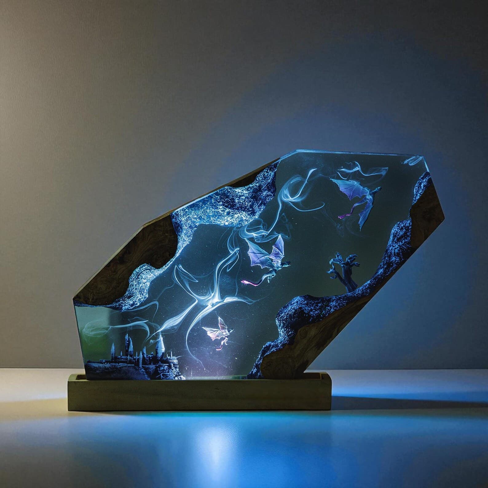 Dragon Resin Lamp with Fantasy Castle β Handmade Epoxy Night Light, Mystical Dragon Decor, Unique Resin Art Lamp, Fantasy Home Lighting Gift 3