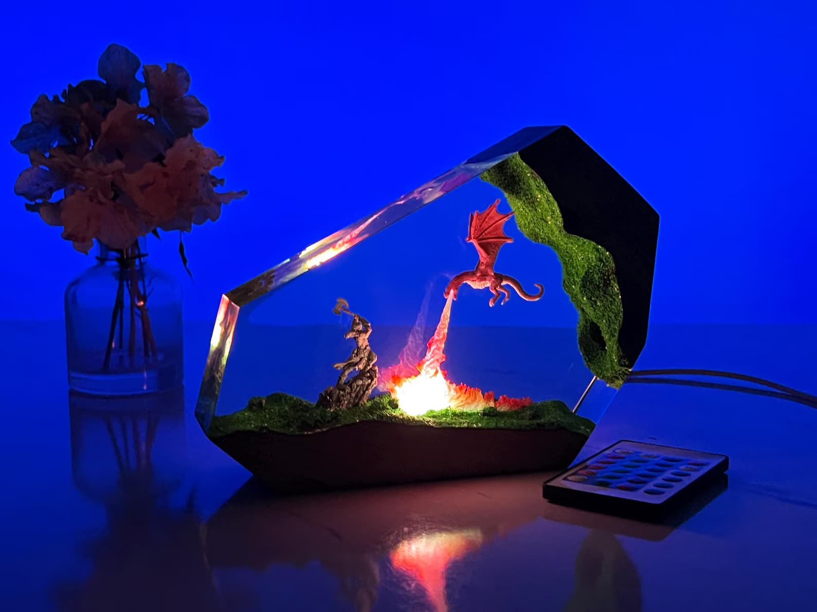 Christmas Gift for Him or Gamer - Fire Dragon vs Viking Resin Wood Light 12