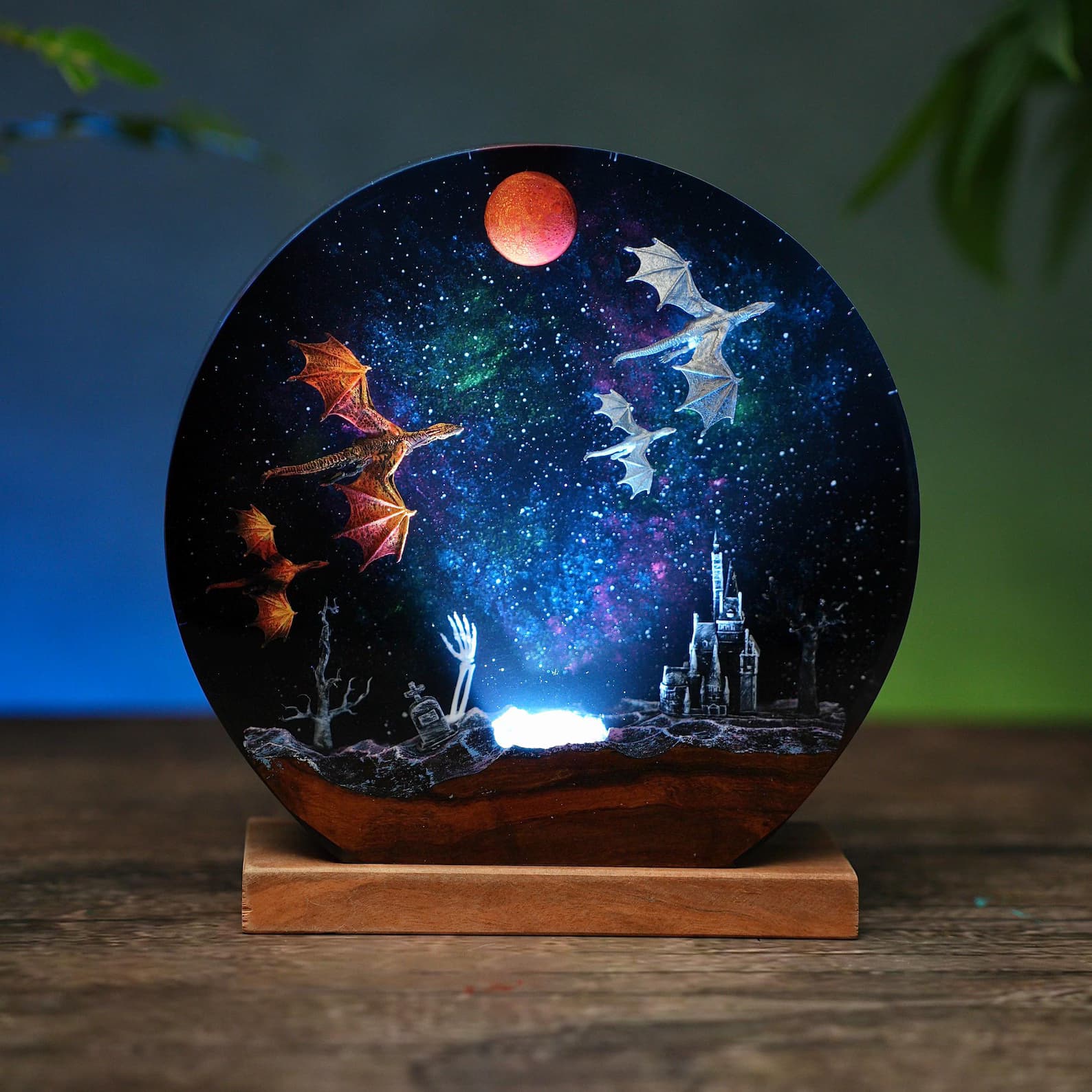 Handmade Dragon Resin Wood Night Light, Ice & Fire Dragon Lamp- Gift for Him, birthday gift, unique lamp, epoxy resin lamp, custom lamp 5