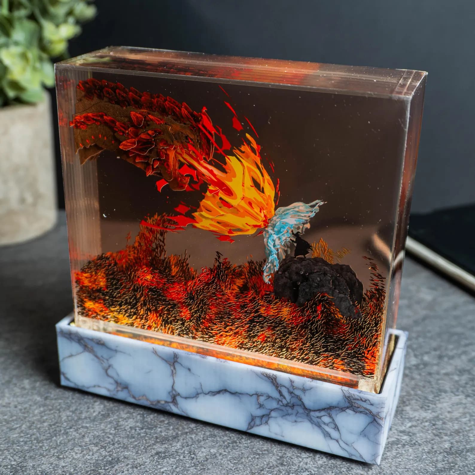 Medieval Wizard Vs Dragon Resin Lamp, Fantasy DnD Art Sculpture 5