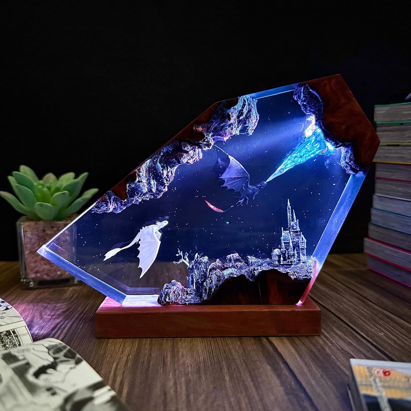 Tooth.less Dragon Resin Lamp, Fantasy Castle LED Night Light, Handmade Home Decor, Unique Gift, resin art, Housewarming Gifts Bedroom lamp 10
