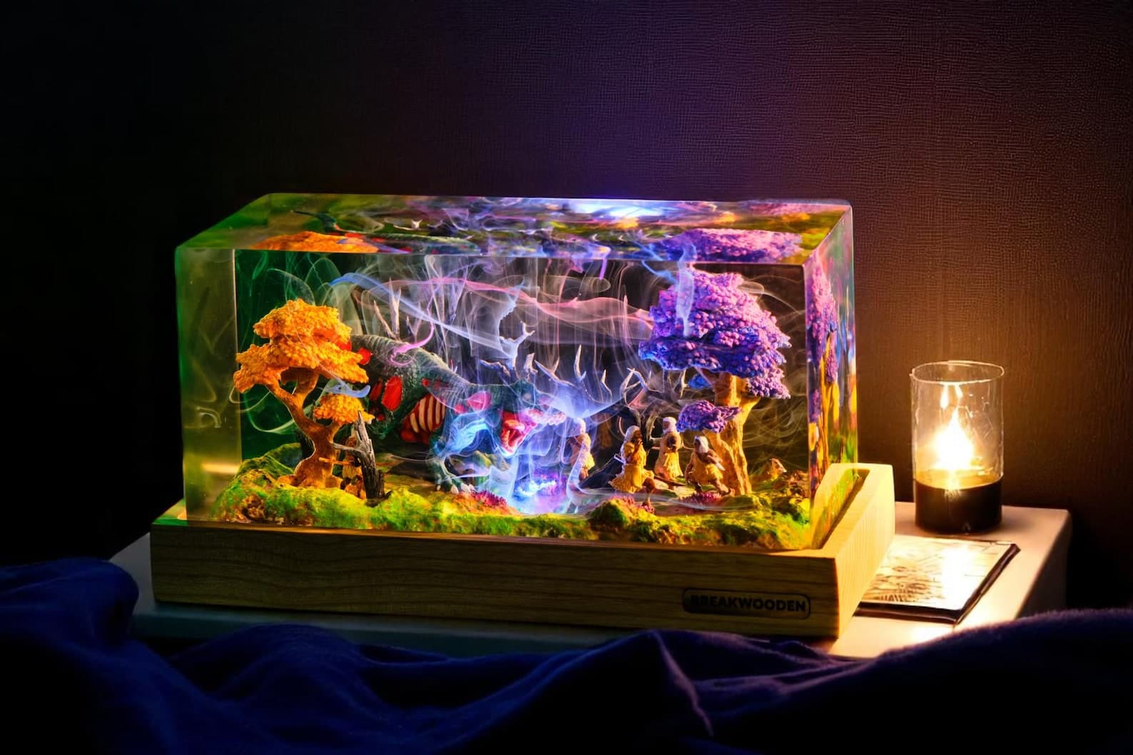 Fantasy Dinosaur Diorama LED Light, Resin Terrarium Night Lamp, Dragon Jungle Scene, DnD Decor, Geek Gift, Unique Handmade Light 9
