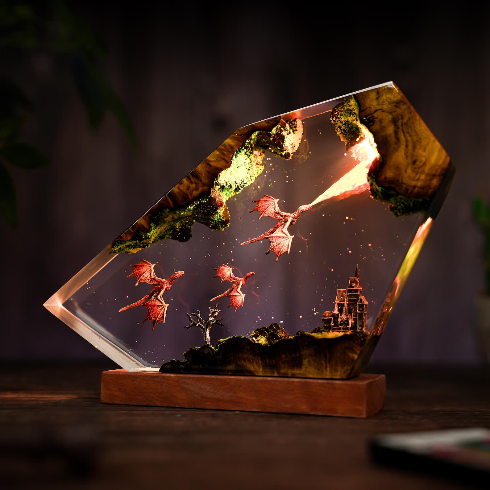 Handmade Resin Dragon Lamp: Fire & Ice Lighting Decor, 3d dragon table lamp, Lighting Home Decor, Valentines gift, resin epoxy 4