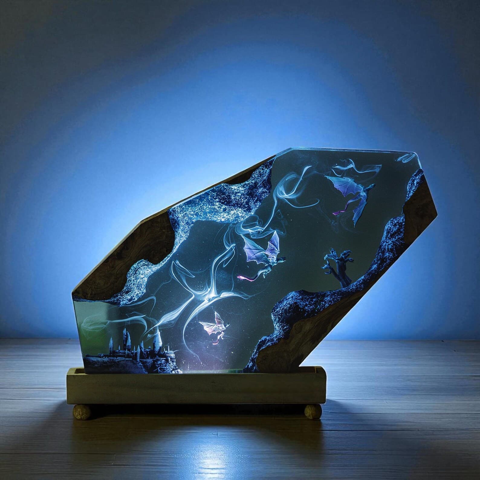 Dragon Resin Lamp with Fantasy Castle β Handmade Epoxy Night Light, Mystical Dragon Decor, Unique Resin Art Lamp, Fantasy Home Lighting Gift 11