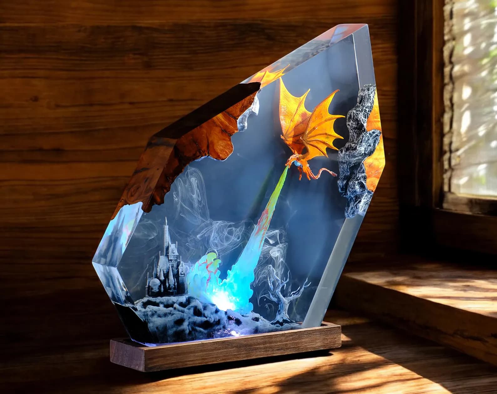 Custom Lamp Dragon resin epoxy, night light wood, dragon lover gift, personalized handmade gift, bedside lamp, gift for him Christmas Gift 10