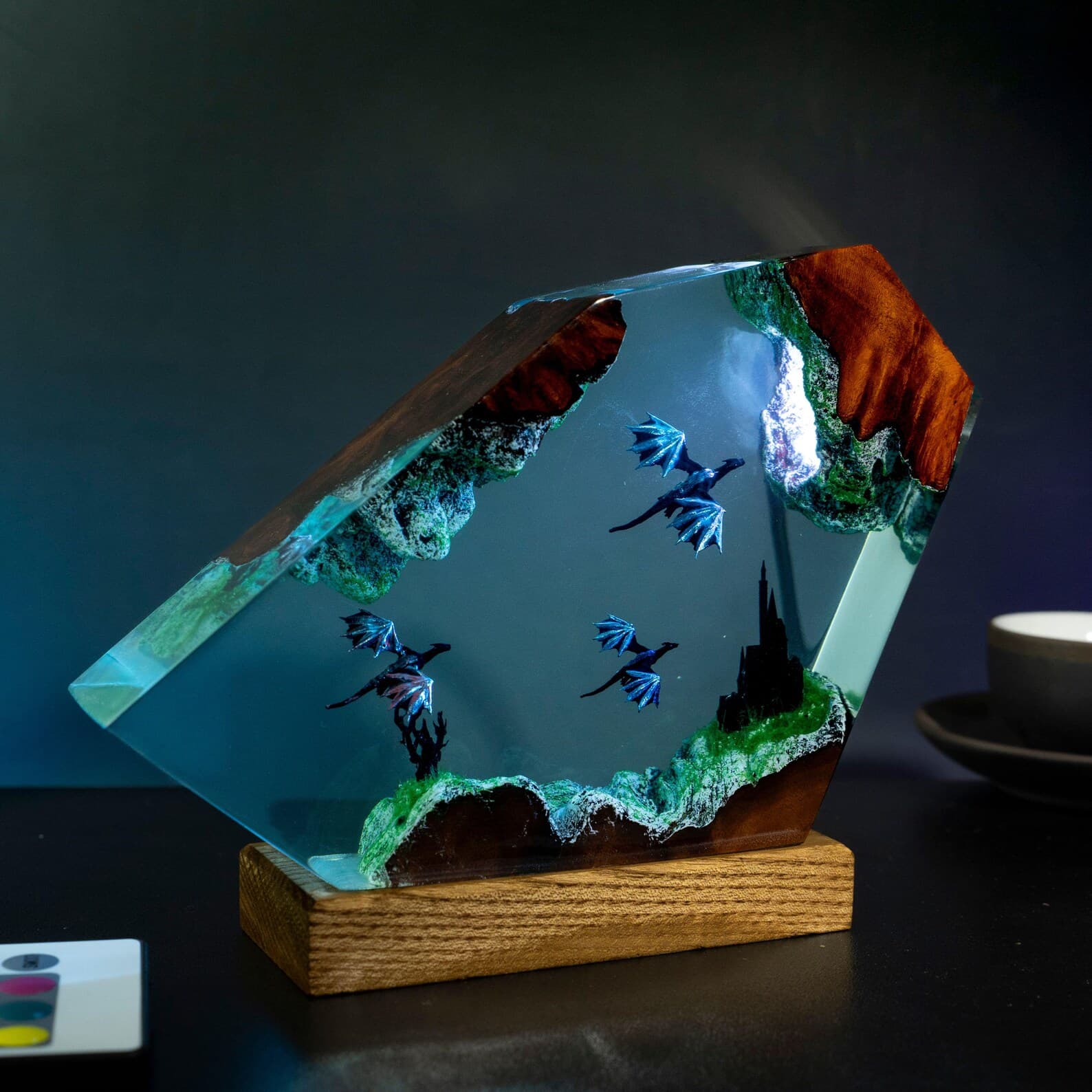 Dragon Resin Lamp – Fire & Ice Dragon Lamp – Flying Dragon Night Light – Resin Art Lamp – Dragon Gift for Him - Christmas Gift 3