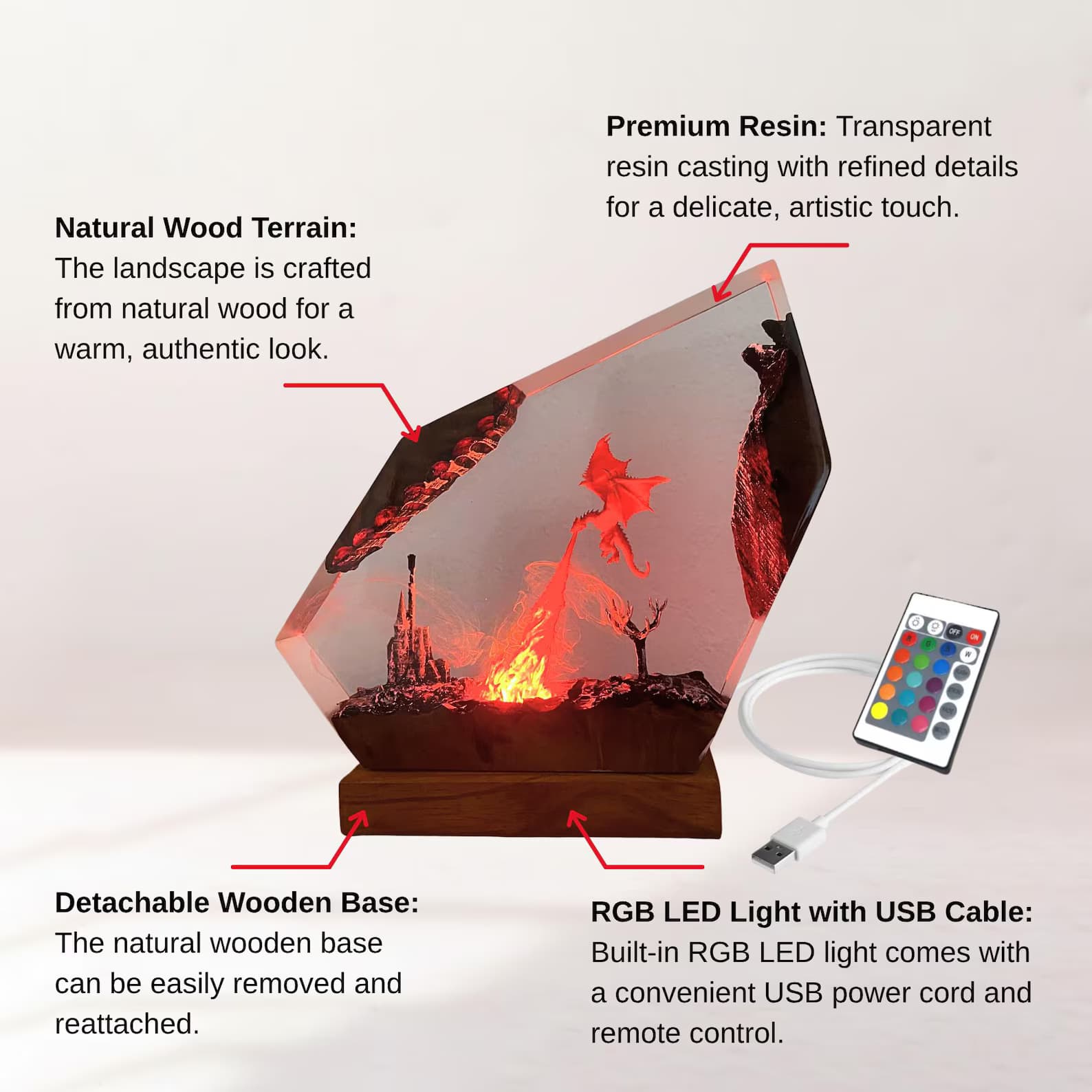 Fire Breath Dragon Resin Lamp, Fantasy Skyrim Night Light, Mystical Flame-Breathing Resin, Handmade Gift for New Year 4