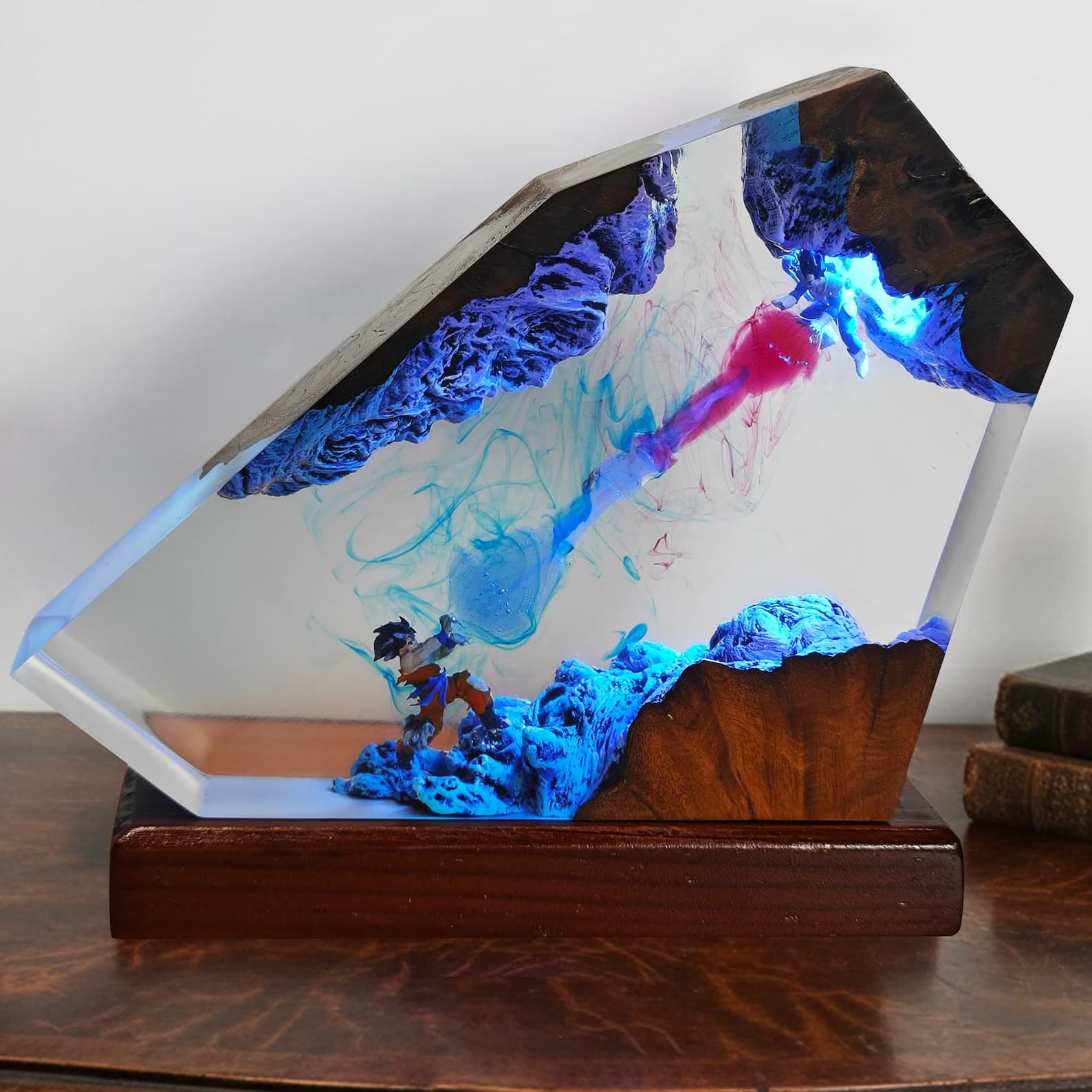 Dragon Battle Resin Lamp, Epoxy Crystal LED Night Light, Fantasy Cave Decor Gift For Him, Magical Bedroom Desk Accessory, Holiday Gift 9