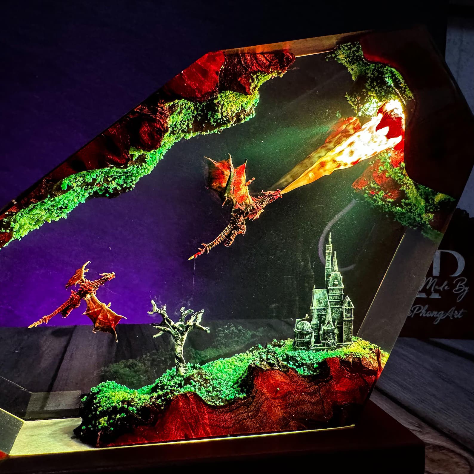 Fire Dragon Resin Lamp – Fantasy Diorama LED Art, Dragon Night Light Decor, Magical Resin Display Gift 7
