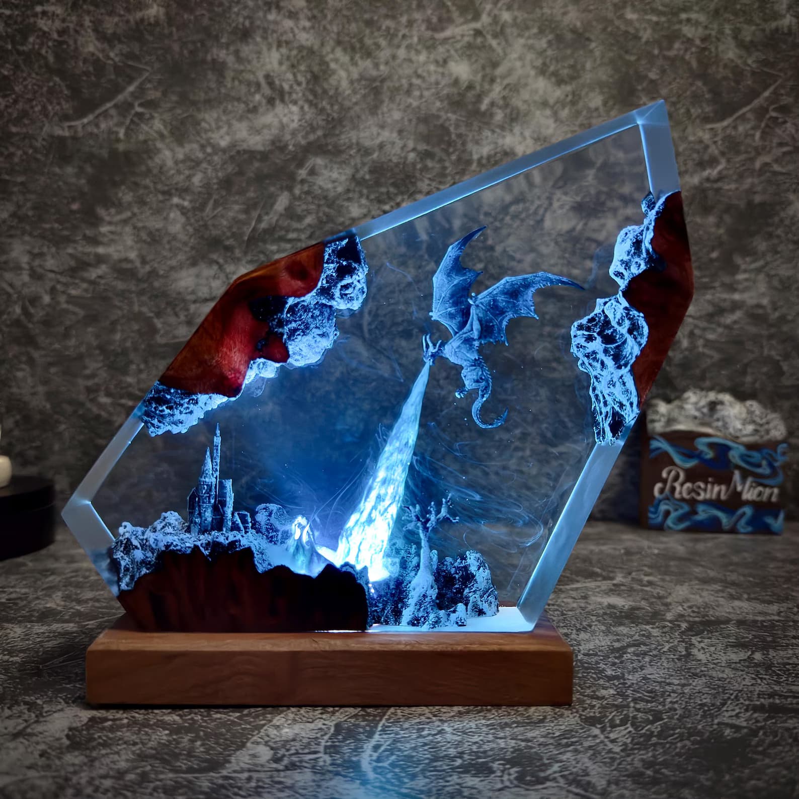 Dragon Resin Night Light, dragon art, dragon statue, Fire Dragon and Ice Dragon Lamp,Table lamp, 3D Dragon, Lighting Home decor,resin art 3