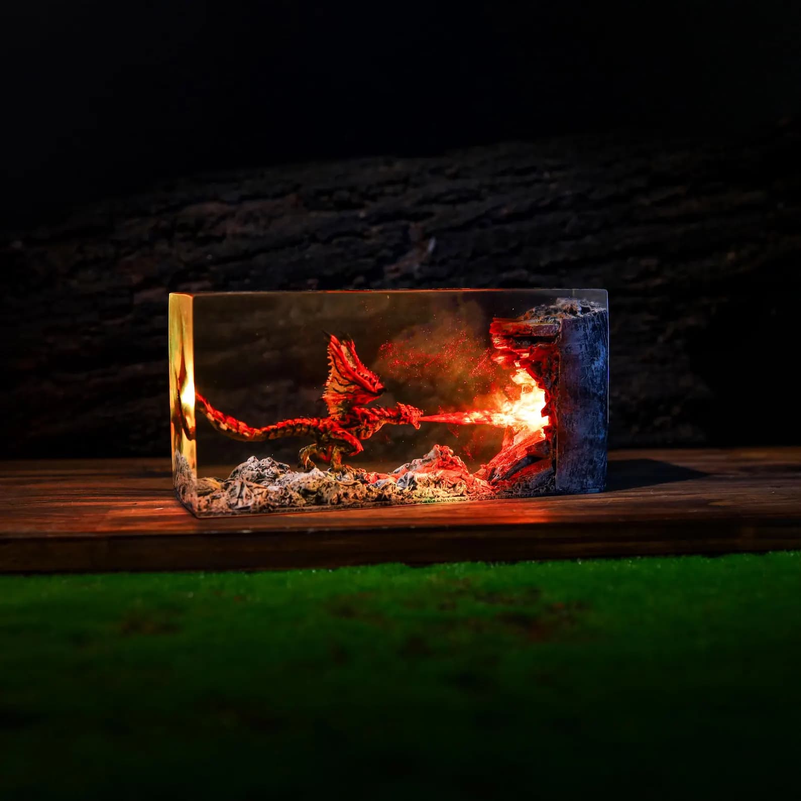 Fire Dragon Resin Lamp, Dragon Legend Diorama, Dragon figures, Dragon lamp unique night lamp, gifts for boyfriend, Dragon miniature 5