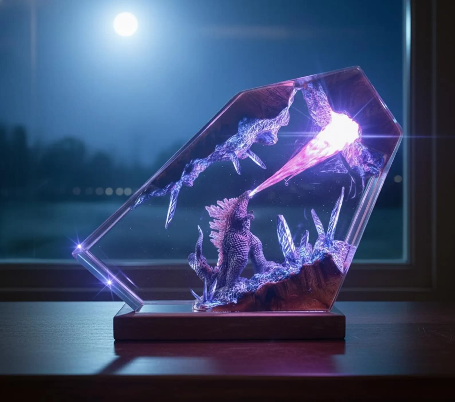 Godzilla Resin Lamp: Handmade Monster Night Light, Epoxy Wood Decoration 13
