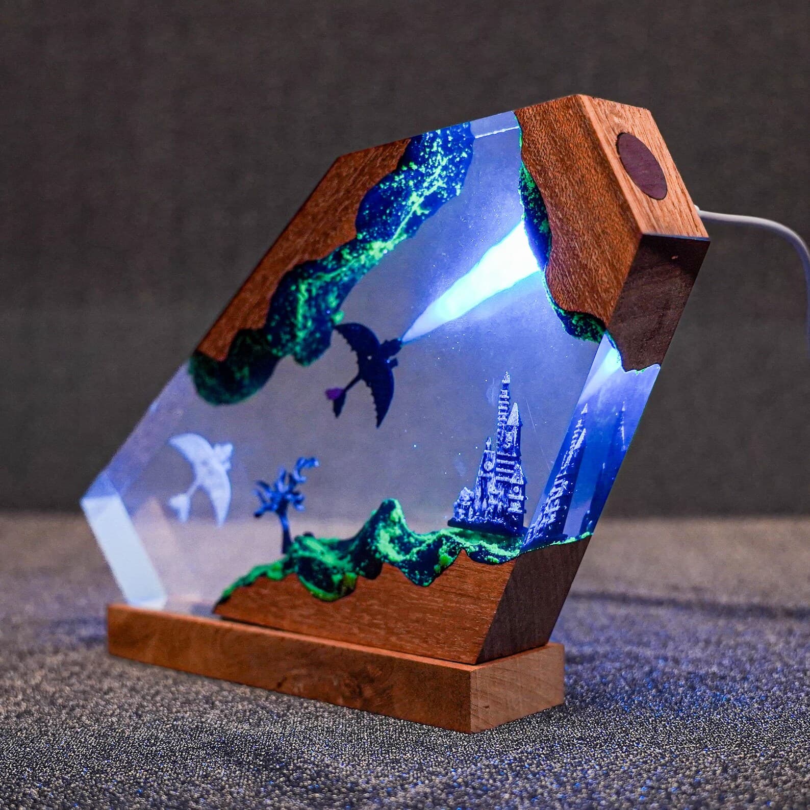 Mother's day Gift Night Light – Handmade Resin Diorama Starbound Dragon Pair Resin Lamp – Fantasy Light Art Fantasy Creature Gift Light 4