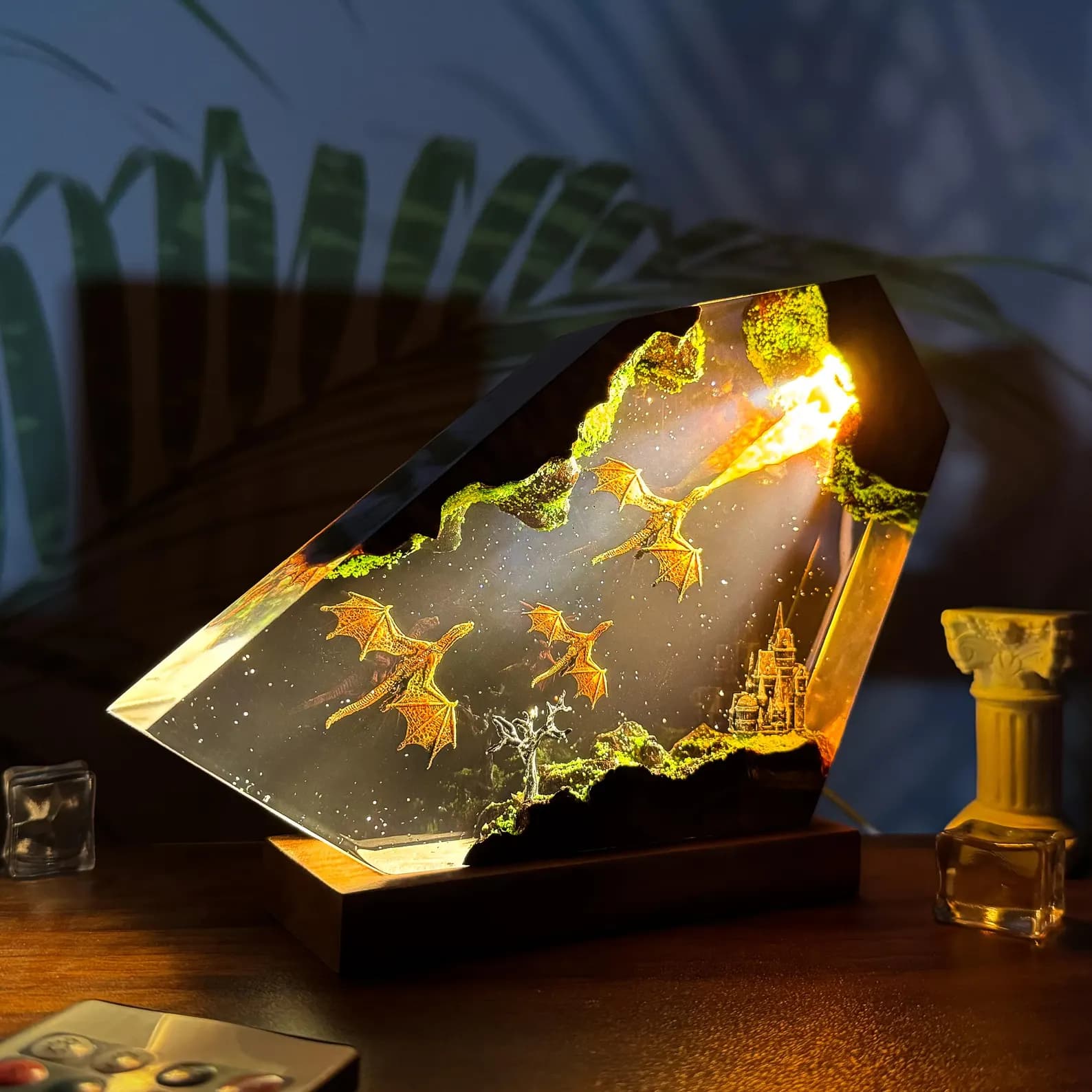 Dragon Fire Resin Lamp • Fantasy Castle LED Light • Flying Dragons Art Sculpture • Handmade Night Light • Unique Fantasy Gift 8