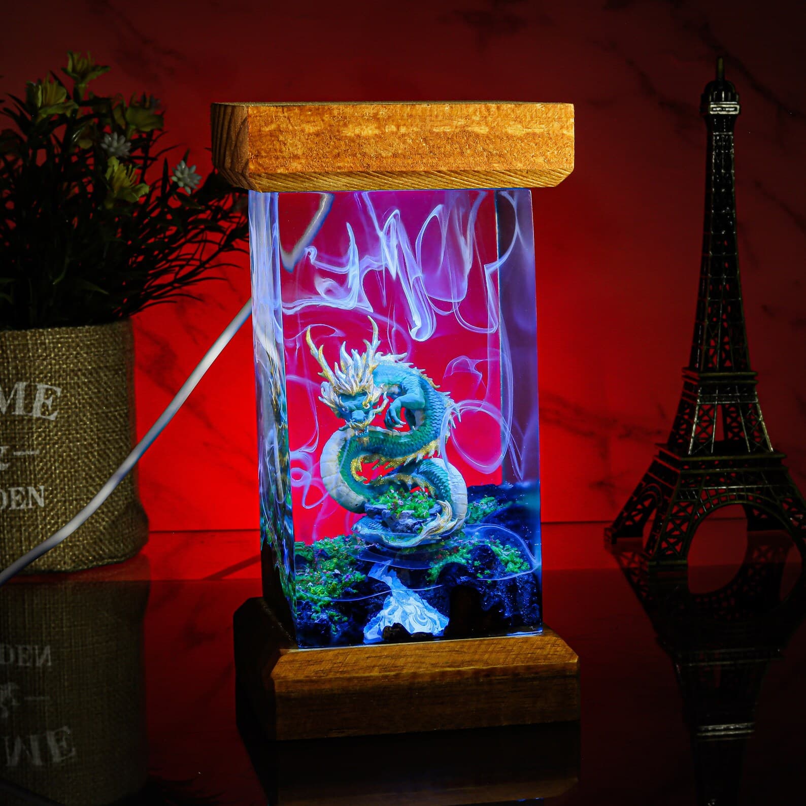 Dragon lamp, Custom anime Night Lamp, epoxy resin lamp, Handmade Resin & Wood Lamp, Custom Night Light, Handcrafted Gift 7