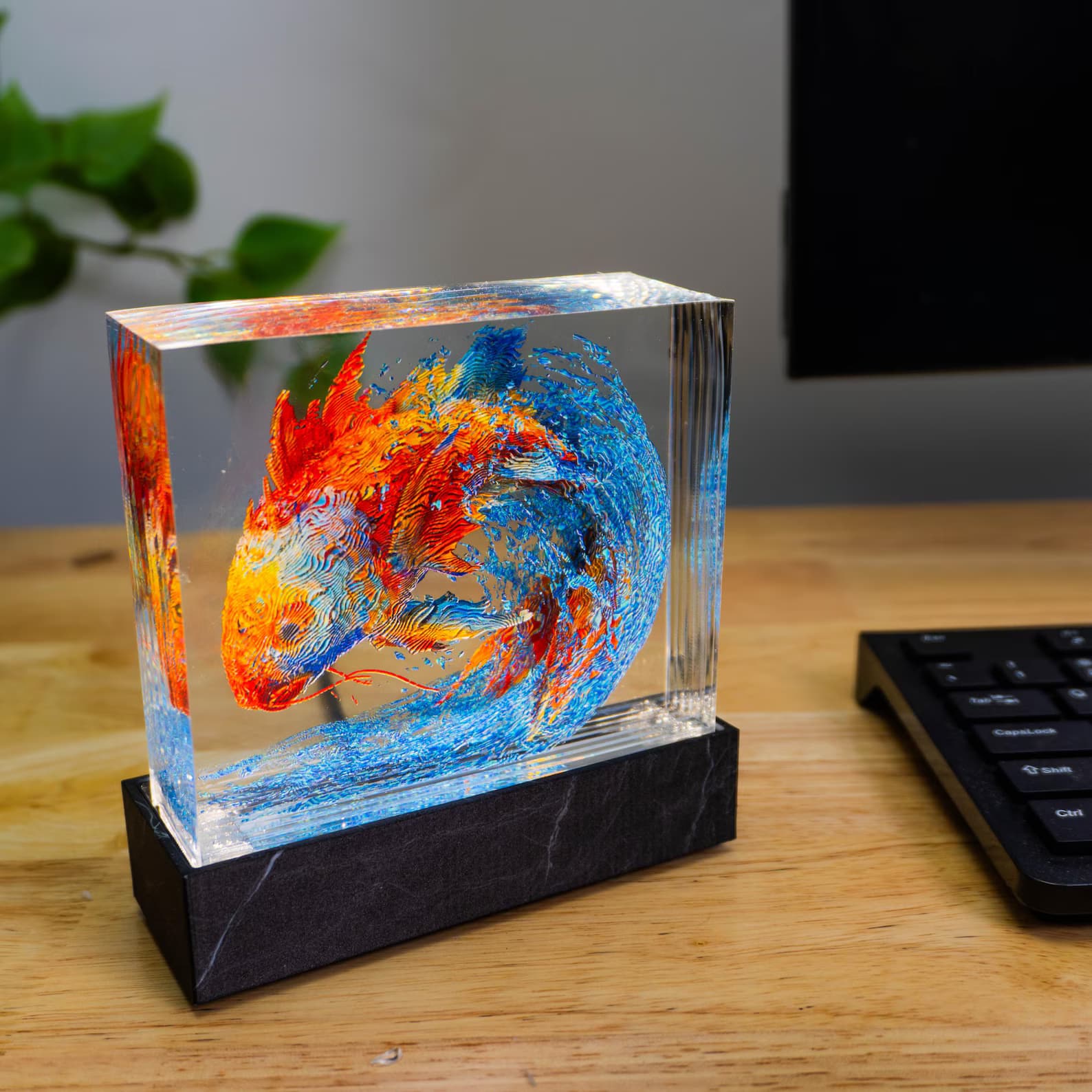 Koi Dragon Resin Lamp | Vibrant Water Wave Sculpture 8