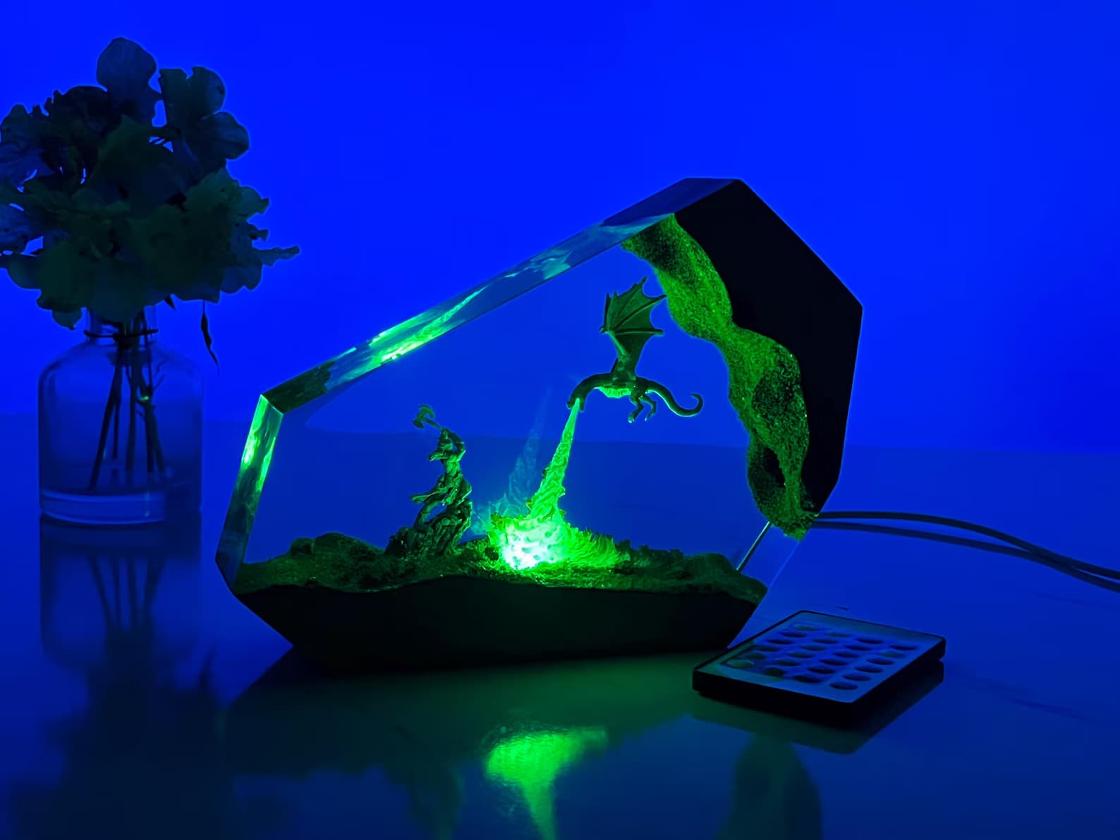 Christmas Gift for Him or Gamer - Fire Dragon vs Viking Resin Wood Light 9