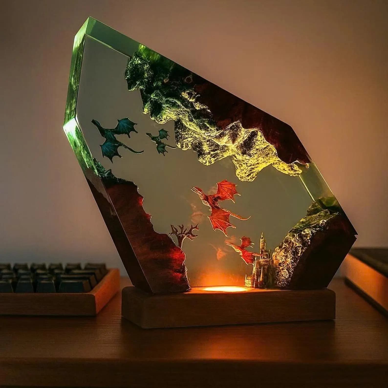 Diorama Ice-Dragon Resin Lamp,Handmade Fantasy Night Light, Dragon Statue, Halloween gift, Gift For him, Birthday Gift Idea, Gaming Decor 6