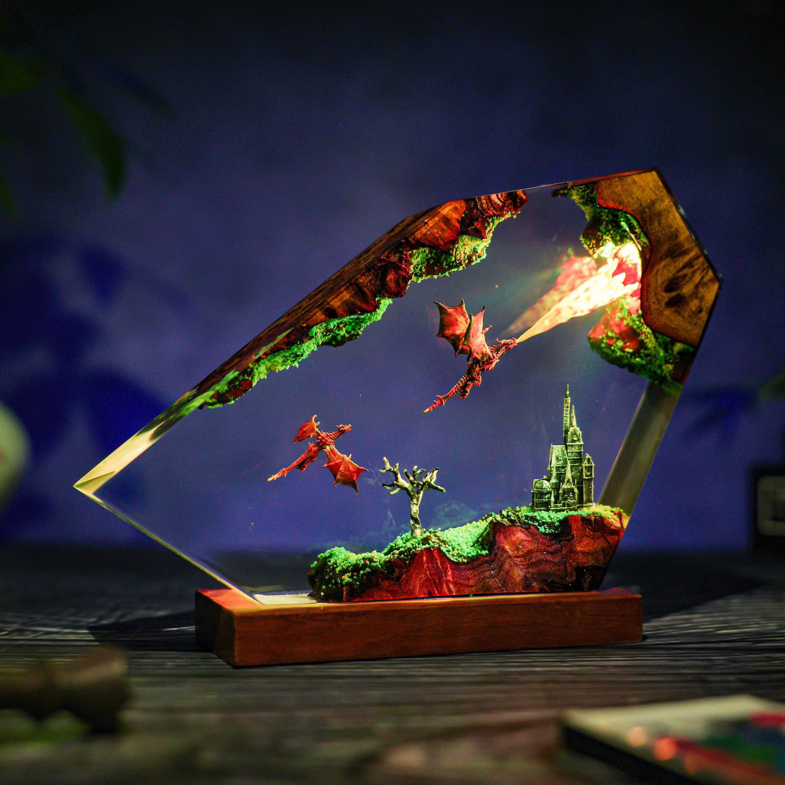 Fire Dragon Resin Lamp: Handmade Fantasy Night Light with RGB LED 6