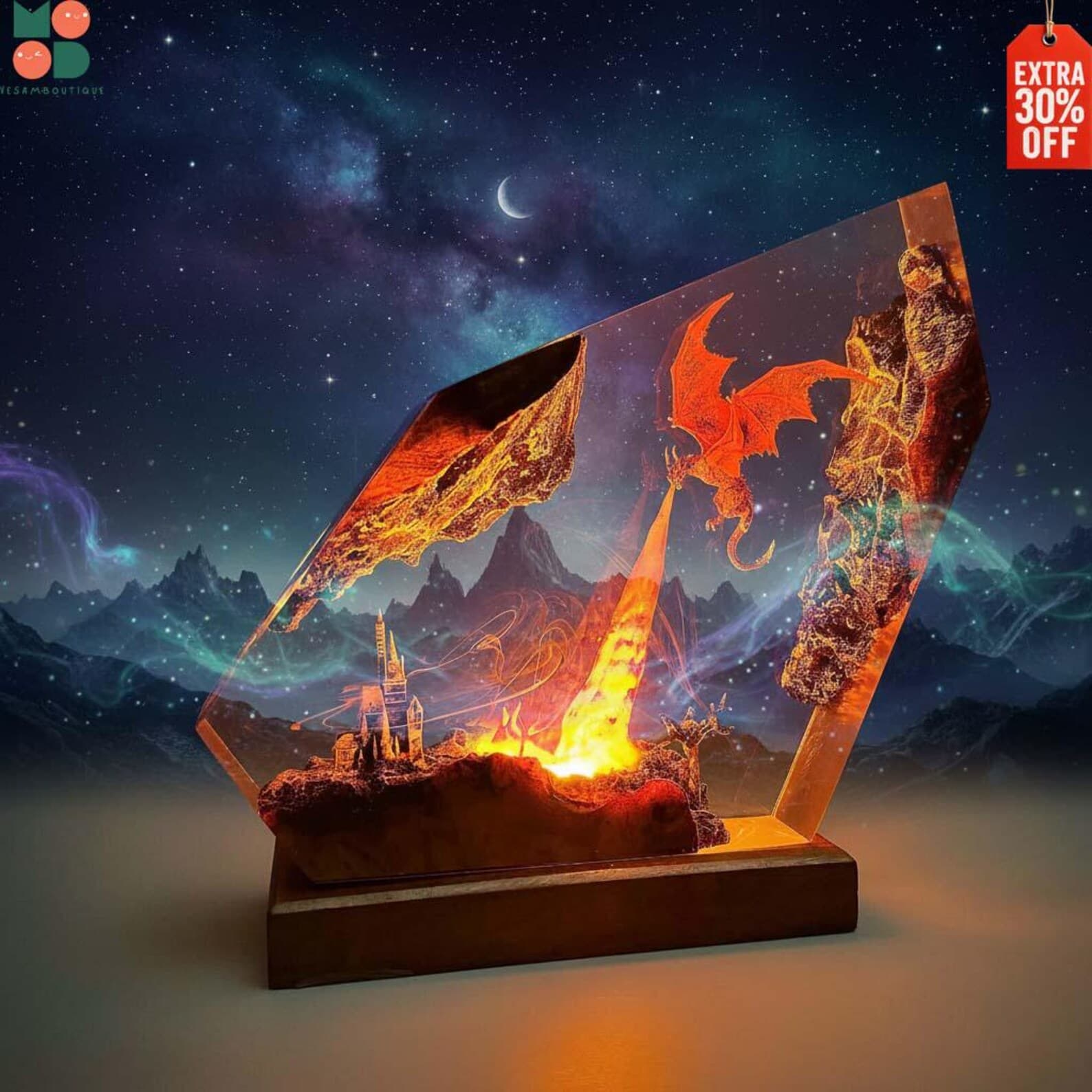 Fire breath dragon resin lamp, resin art, dragon art,dragon statue,table lamp,gift for him, gaming decoration, dragon lamp as Halloween gift 1
