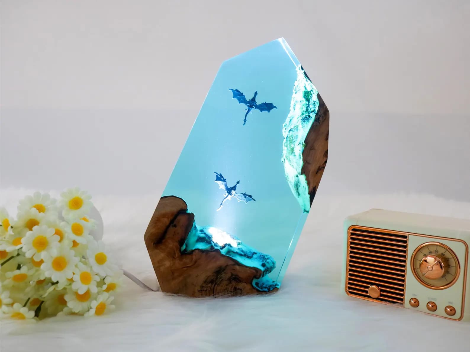 Scuba Fire Dargon Ice Dragon Epoxy Resin Night Light,Handmade Wood Resin Table Lamp,Personalized Resin Lamp, Birthday Gifts,Custom Gifts 9