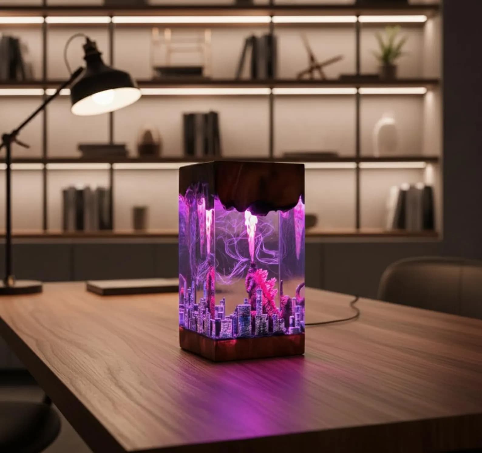 Godzilla Resin Lamp: Handmade Monster Night Light, Epoxy Wood Decoration 8