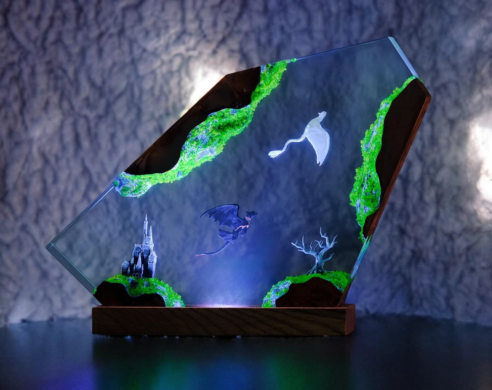 handmade dragon resin lamp, epoxy wood night light, fantasy bedroom decor, custom resin lamp gift, unique collectible lamp for dragon fans 1