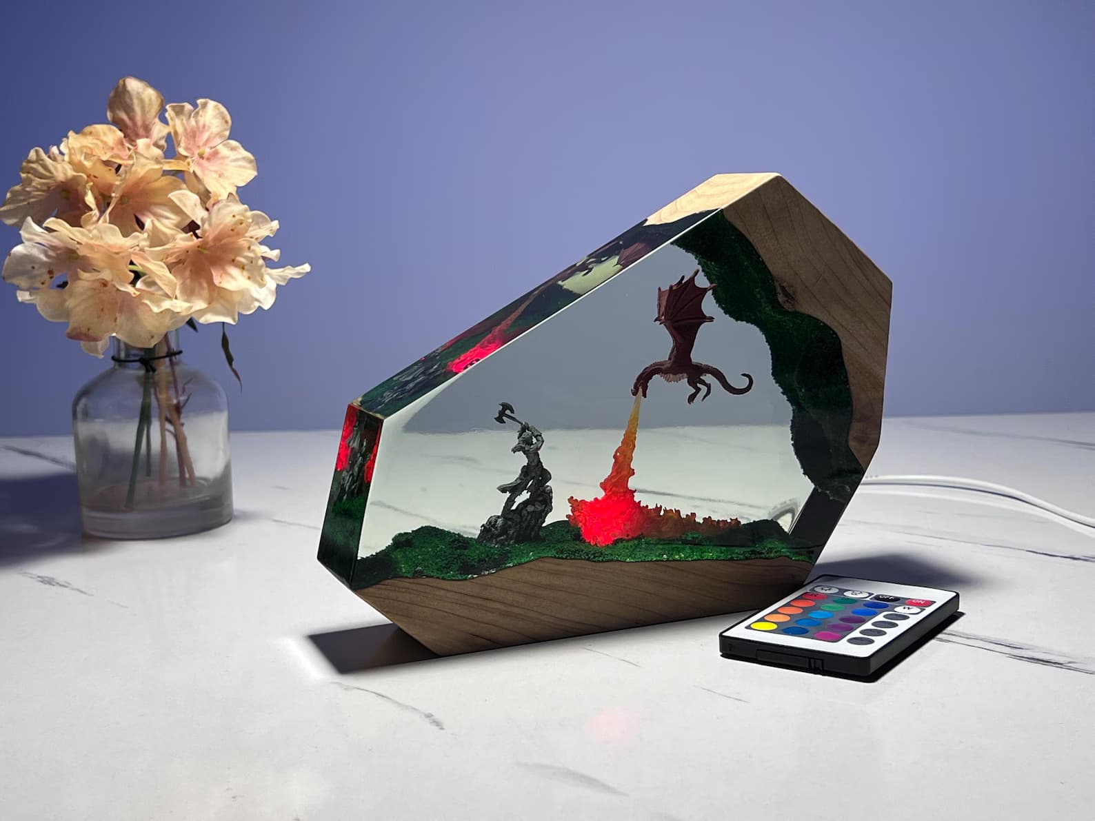 Christmas Gift for Him or Gamer - Fire Dragon vs Viking Resin Wood Light 5