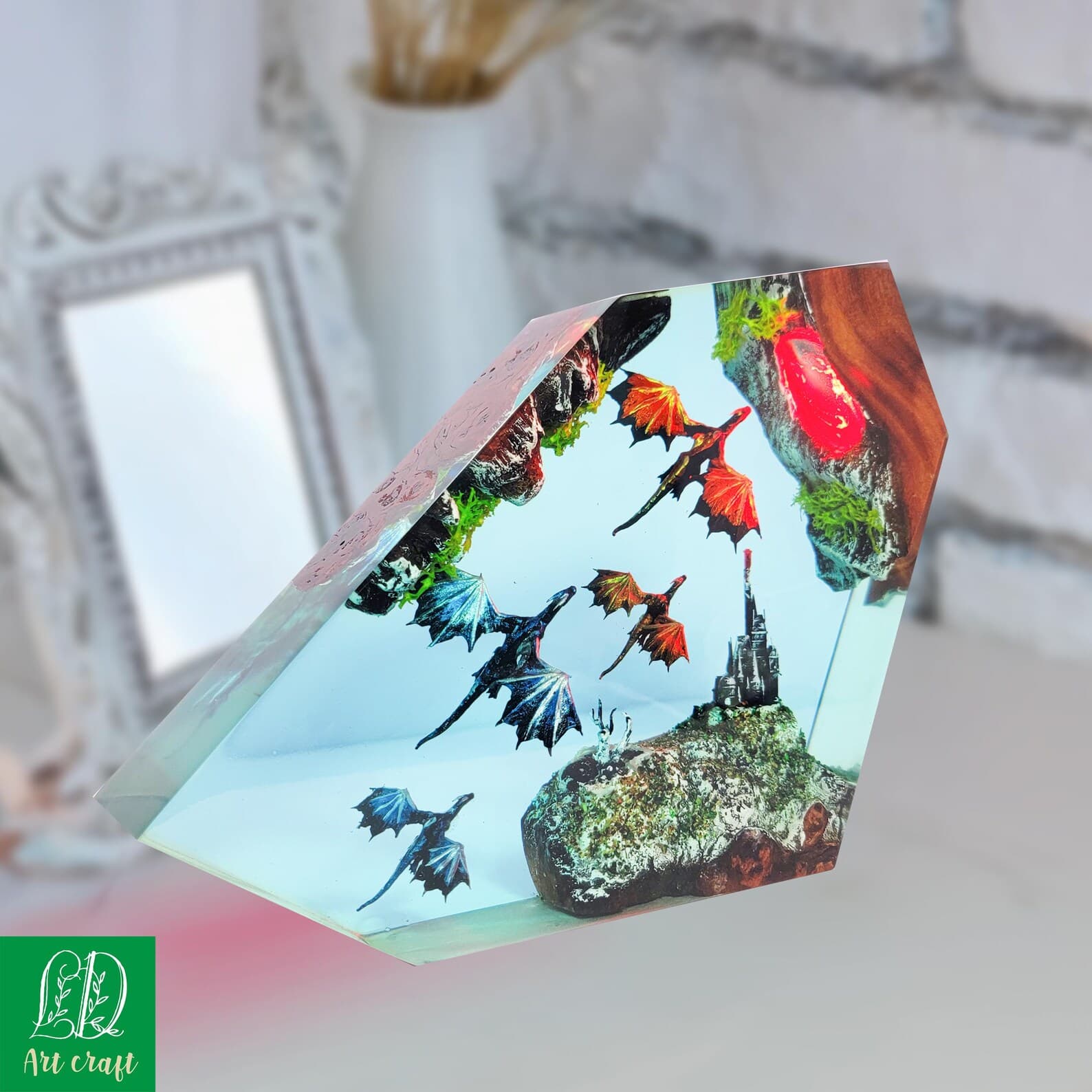 Handmade Dragon Resin Lamp: Fantasy Castle Epoxy Night Light, noel gift 7