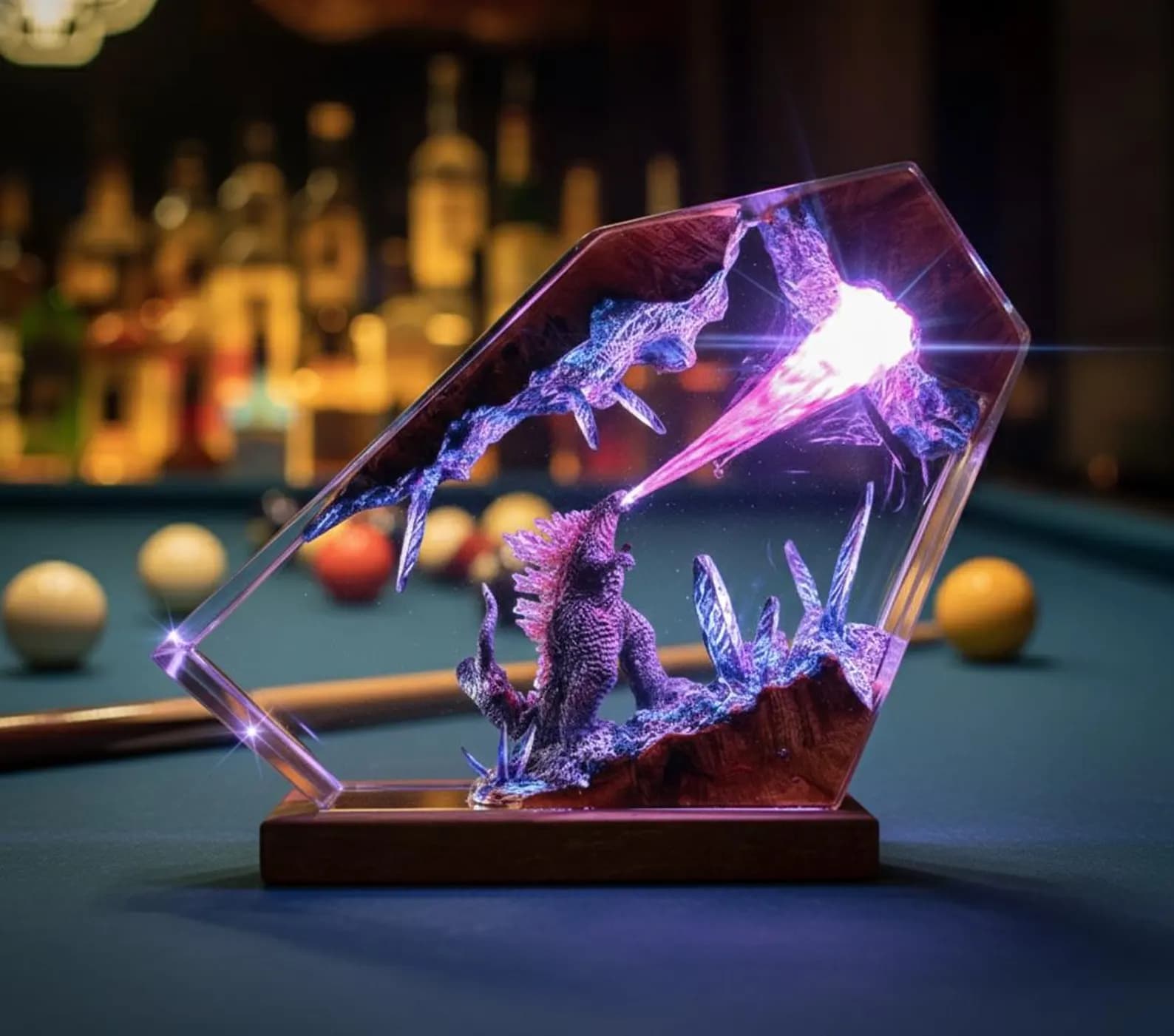 Godzilla Resin Lamp: Handmade Monster Night Light, Epoxy Wood Decoration 14