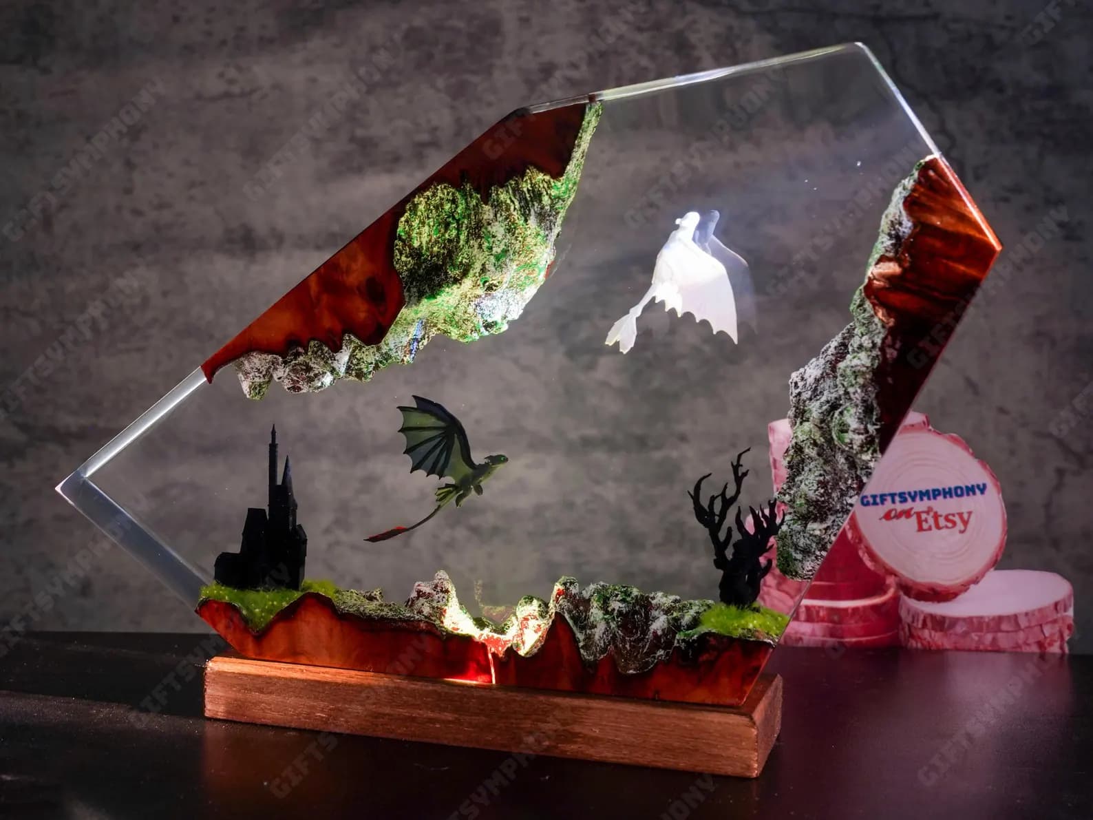 Fire Dragon and Ice Dragon Resin Lamp, Dragon lamp for home decor, Ancient Red Dragon, resin christmas decoration 5