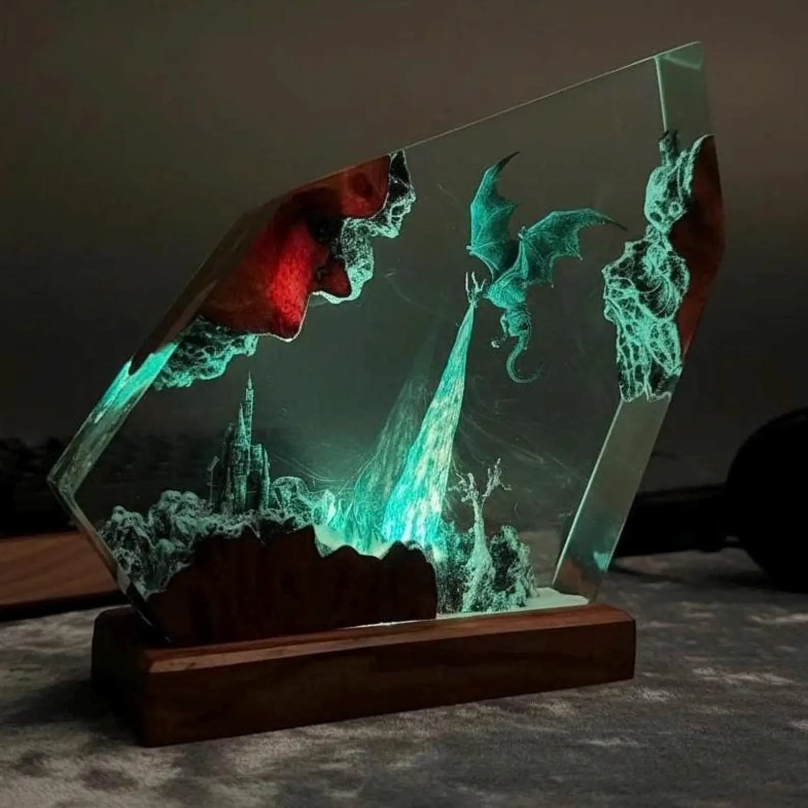 Diorama Ice-Dragon Resin Lamp,Handmade Fantasy Night Light, Dragon Statue, Halloween gift, Gift For him, Birthday Gift Idea, Gaming Decor 3