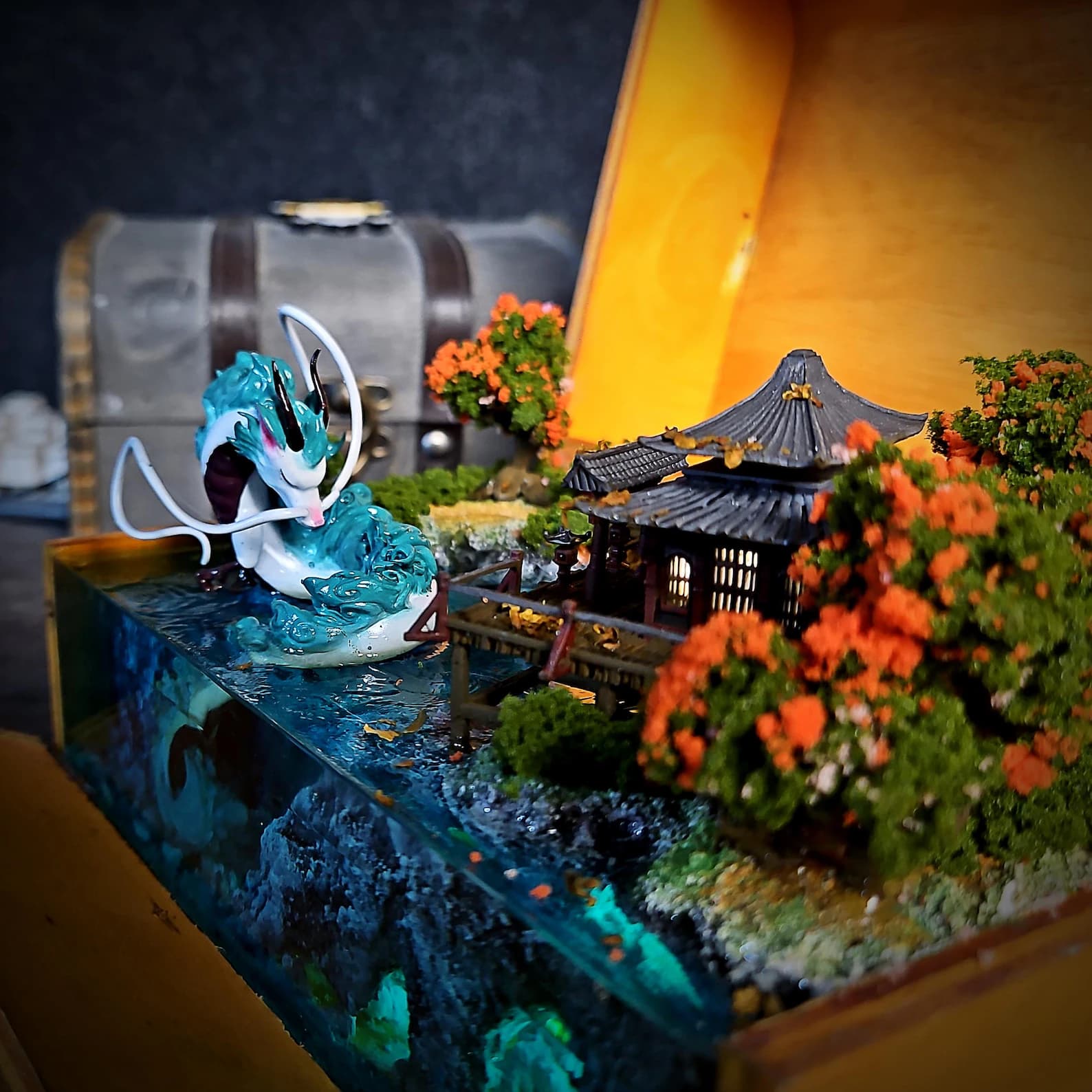 White dragon resin lamp box, anime resin lamp, anime artisan resin lamp box, handmade resin lamp box, gift for anime fan, kid night light. 7