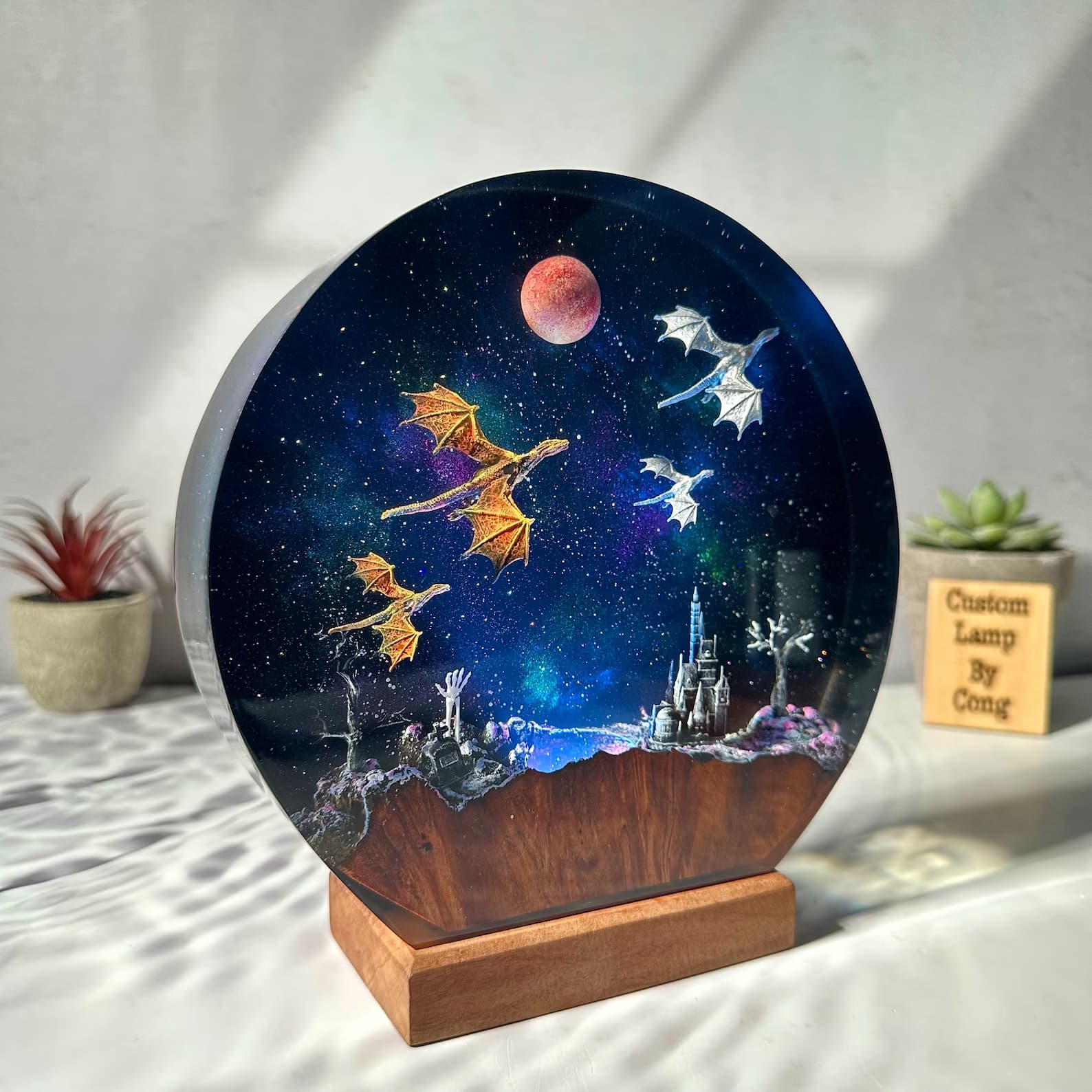 Dragon galaxy resin lamp, Ice dragon and Fire dragon resin night light, epoxy art decoration, Christmas lamp, best gift 11