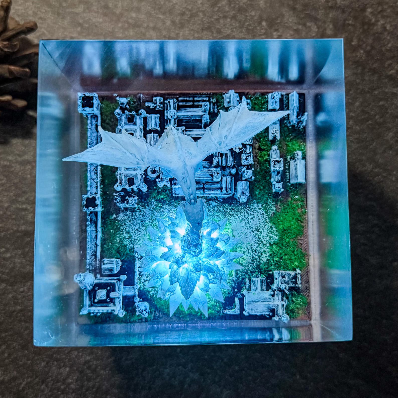 Dragon Ice resin epoxy lamp, 3D ice breath dragon epoxy night light, handmade table lamp, home decor, Gift for him, father, unique gift. 5