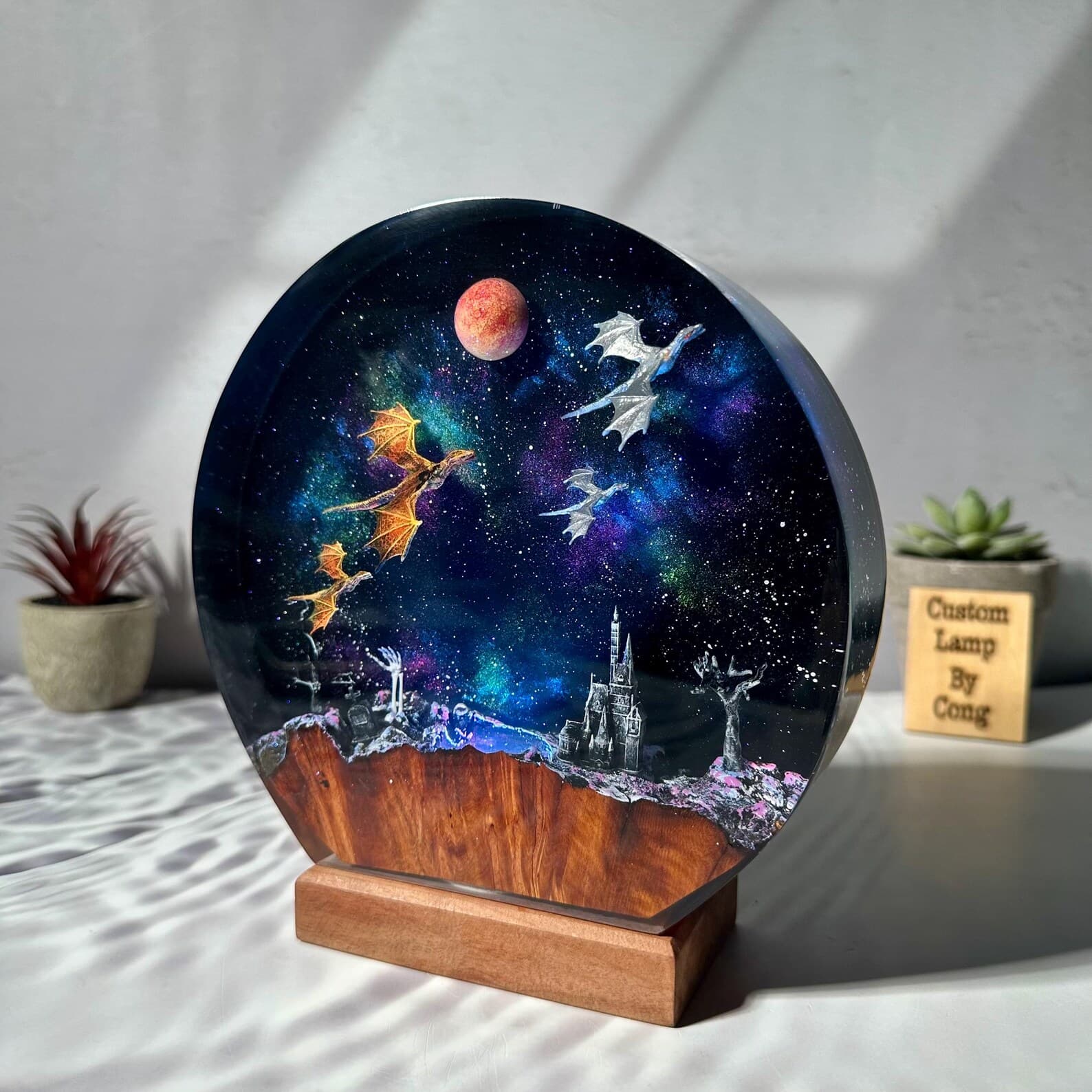 Dragon galaxy resin lamp, Ice dragon and Fire dragon resin night light, epoxy art decoration, Christmas lamp, best gift 10