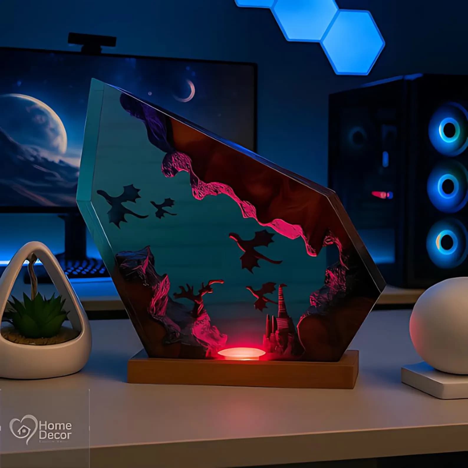 Fire & Ice Dragon Resin Lamp | 3D Fantasy Gamer Room Decor 6